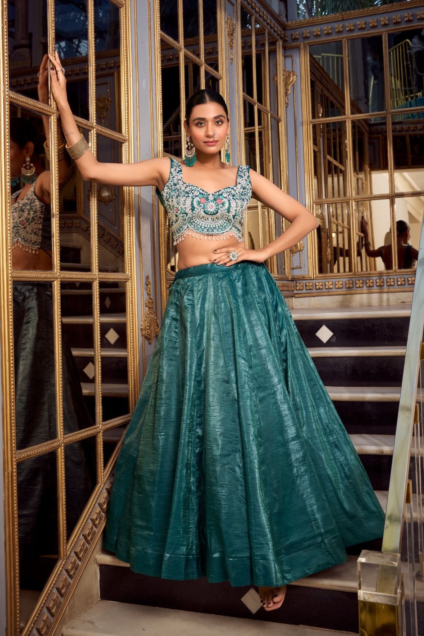 Elegant Sequins Embroidery With Jarkan Diamond Work Designer Lehenga Choli