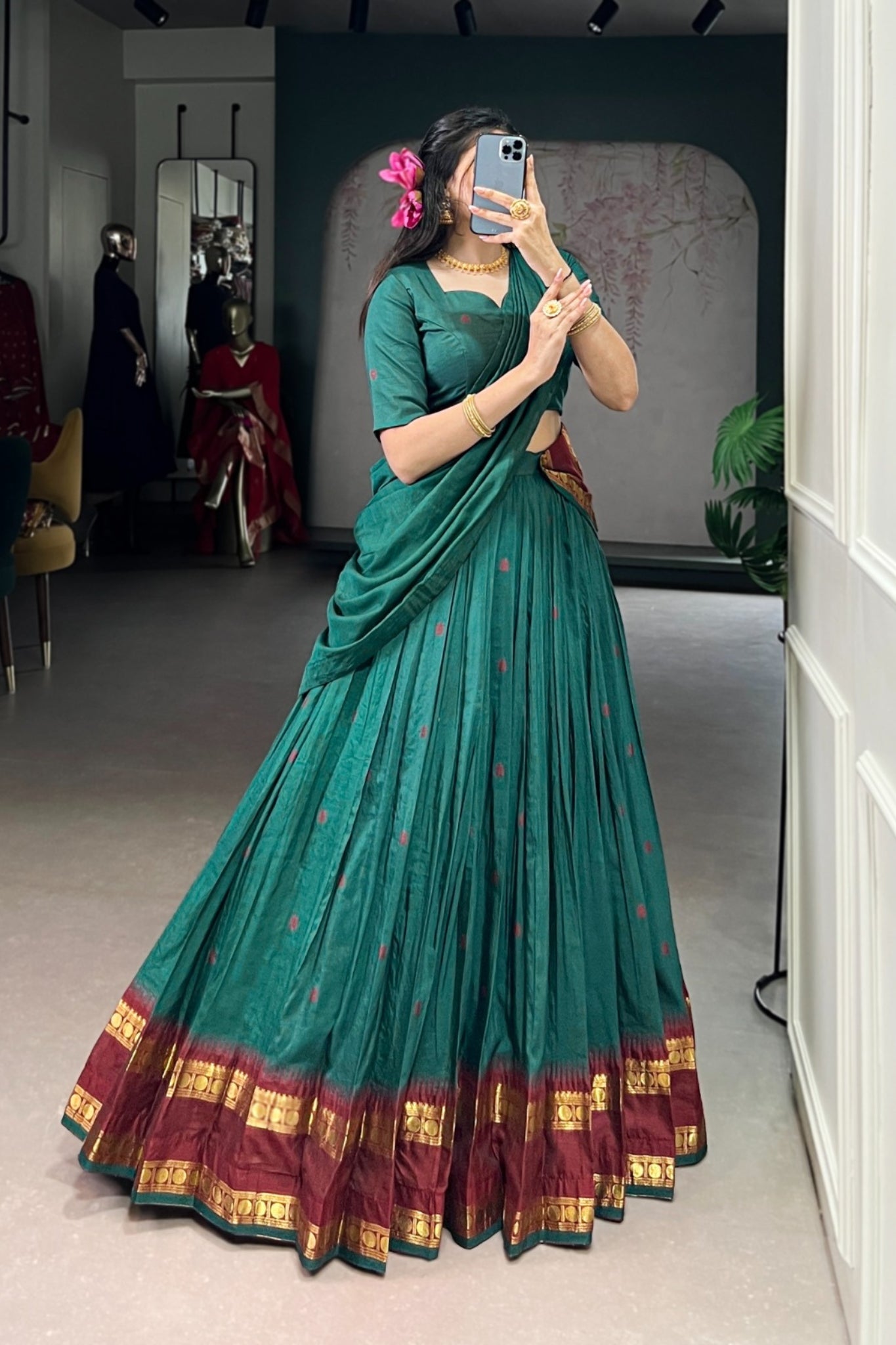 Pure Chanderi Zari Weaving Work South Indian Lehenga Choli