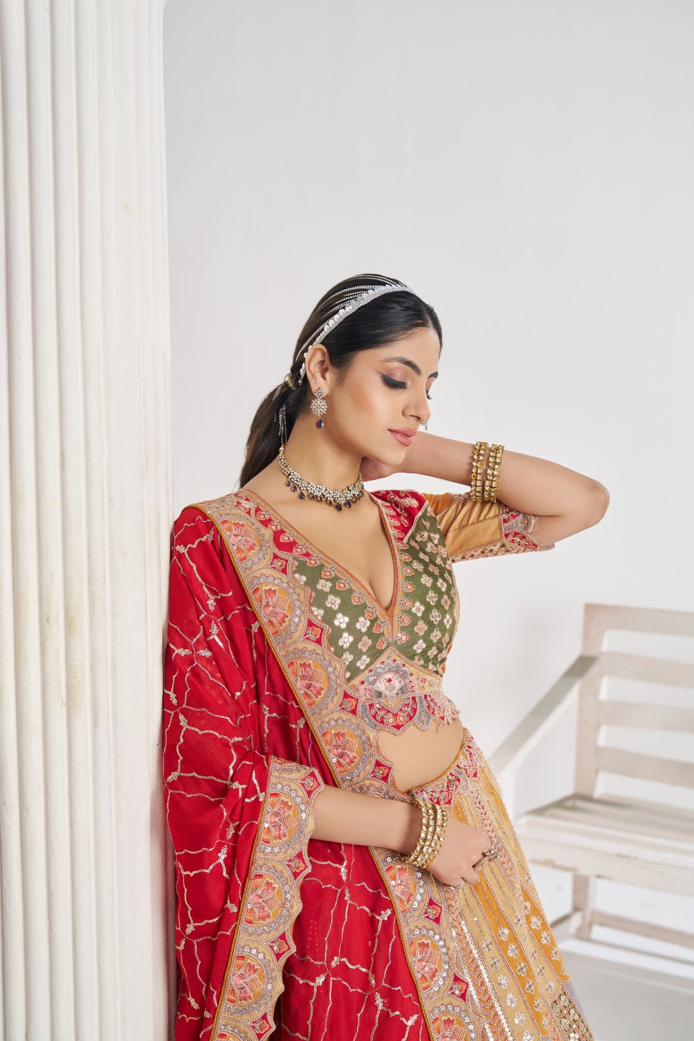 Stunning Mustard Beautiful Designer Sequins With Aari Work Wedding Lehenga Choli