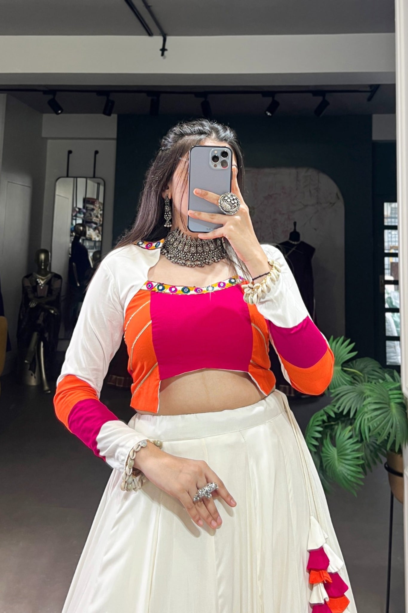 White Pure Rayon Designer Navratri Lehenga Choli
