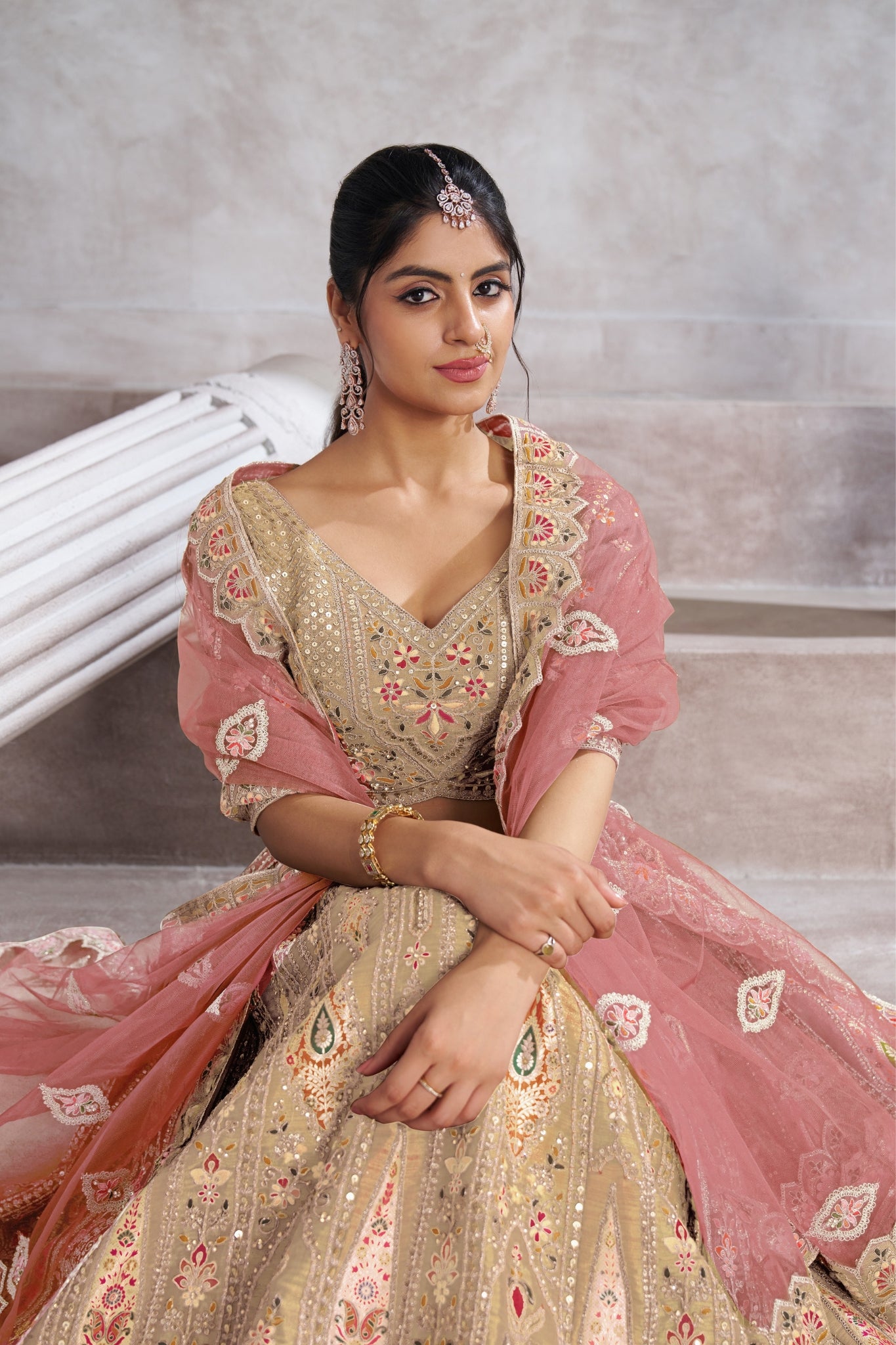 Elegant Designer Zari And Aari Embroidery Work Wedding Lehenga Choli