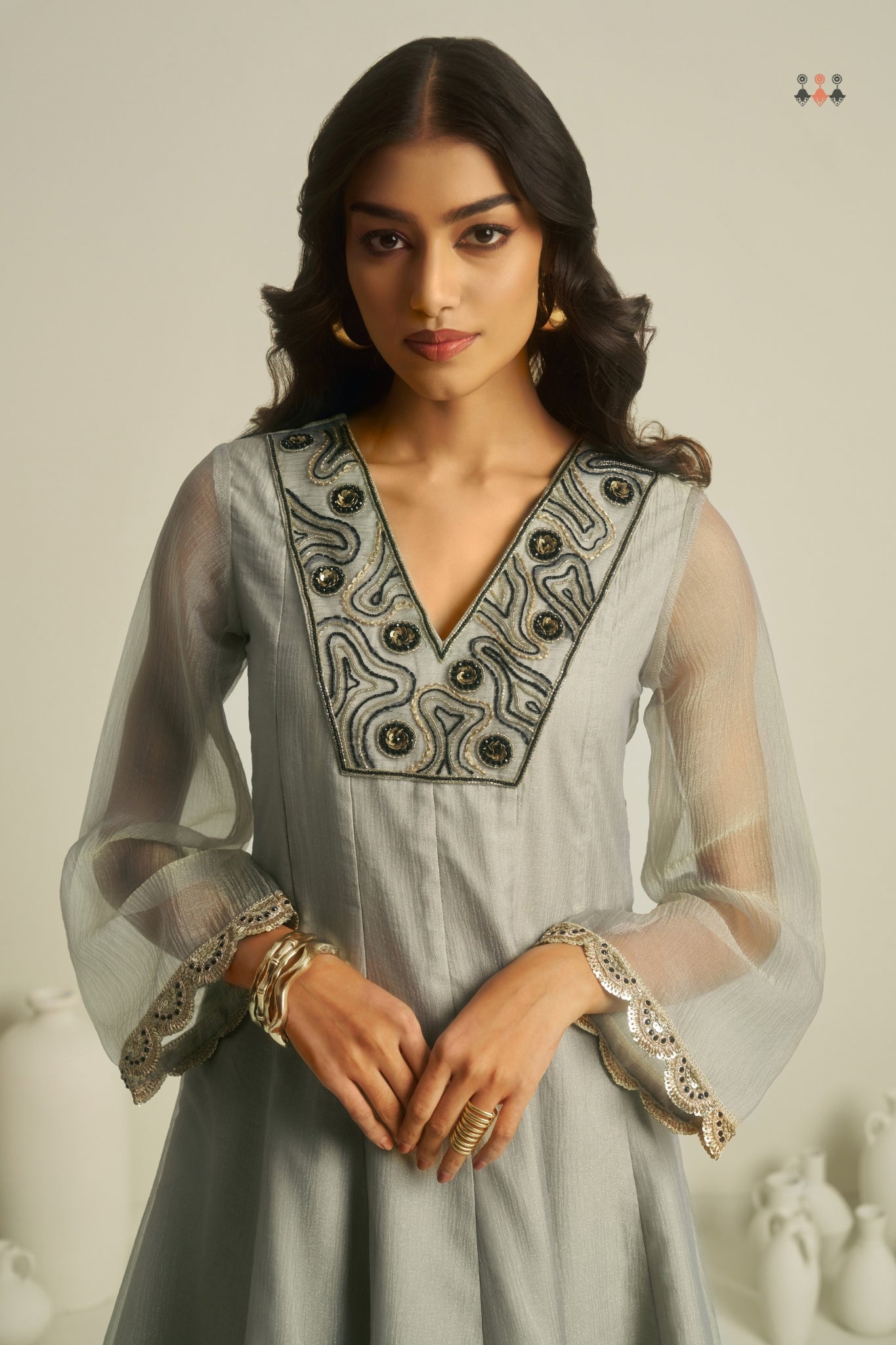 Pure Tissue Handworked Peplum And Palazzo Set