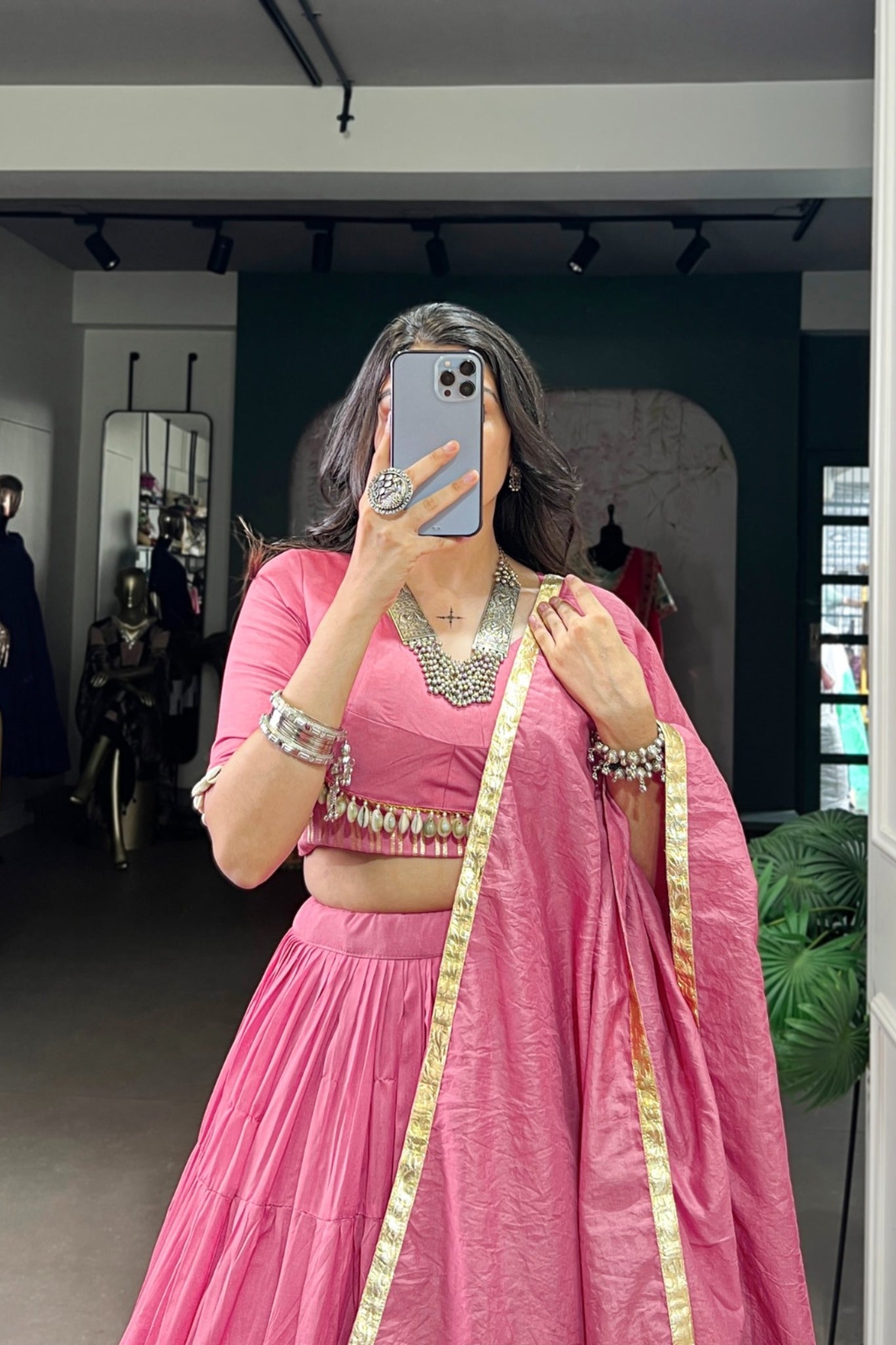 Light Pink Pure Chanderi Navratri Designer Beautiful Lehenga Choli