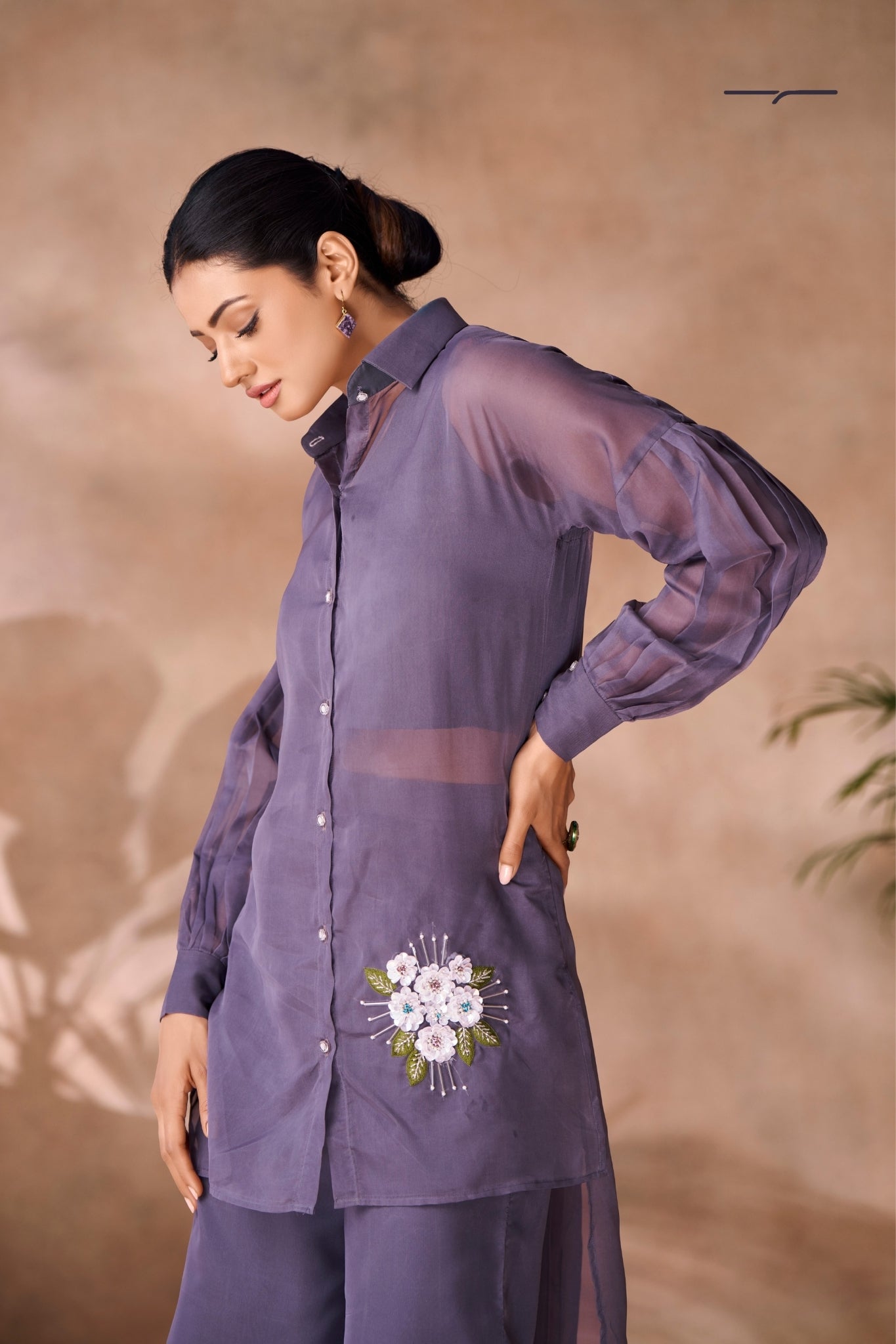 Ethereal Grey Floral Organza Ensemble Co Ord Set