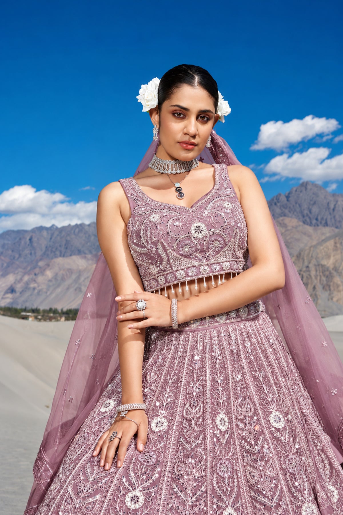 Beautiful Heavy Embroidered With Stone And Real Mirror Work Wedding Lehenga Set
