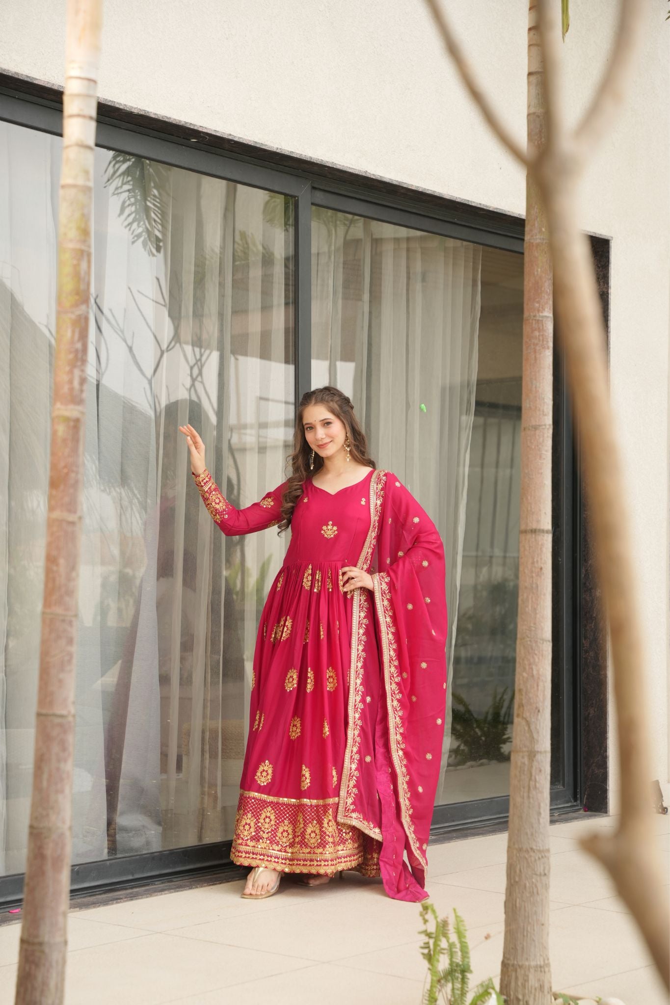 Luxurious Star Georgette Sequins Embroidered Work Stunning Gown With Dupatta