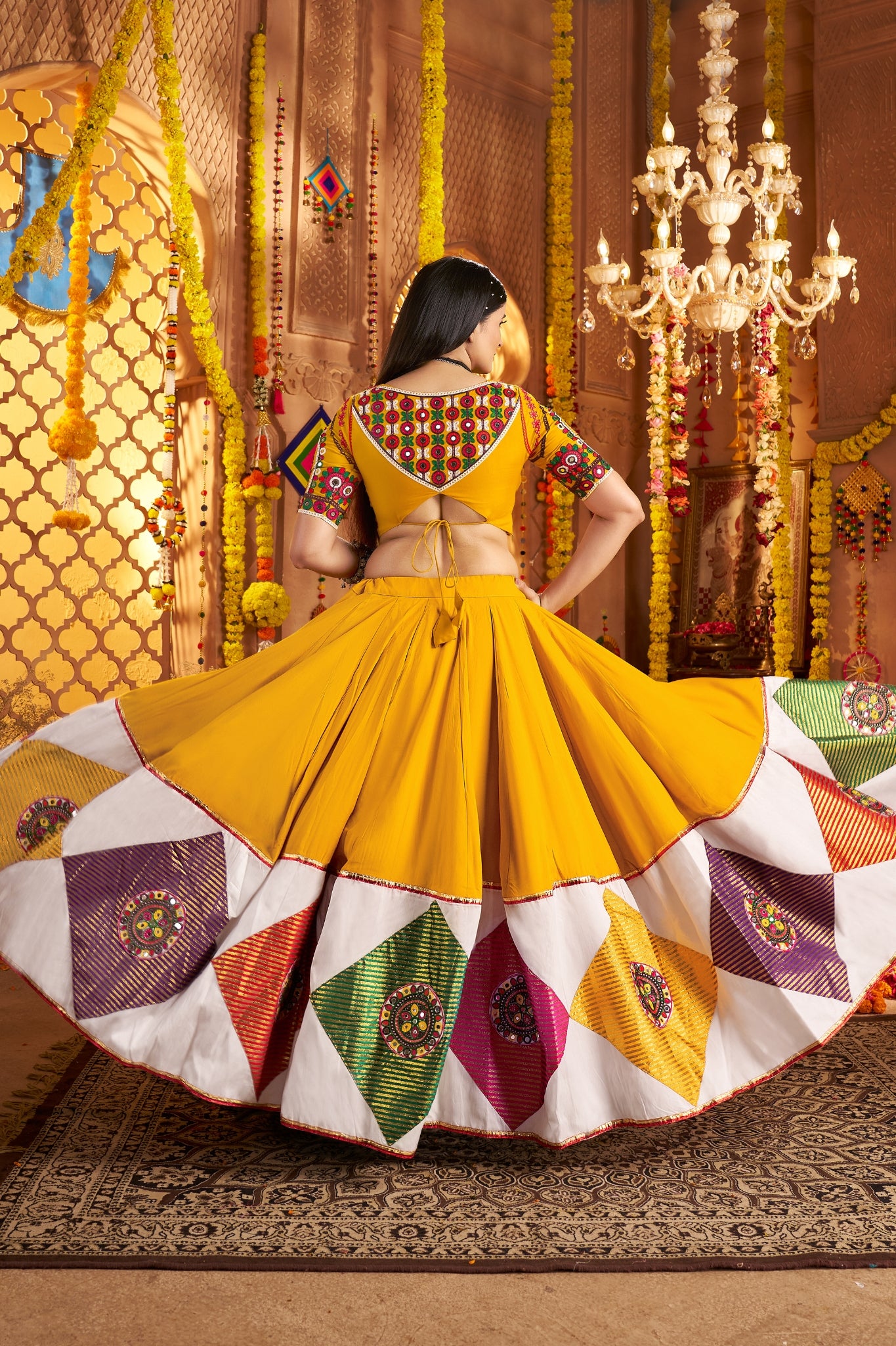 Mustard Yellow Viscose Cotton Traditional Designer Navratri Lehenga Choli