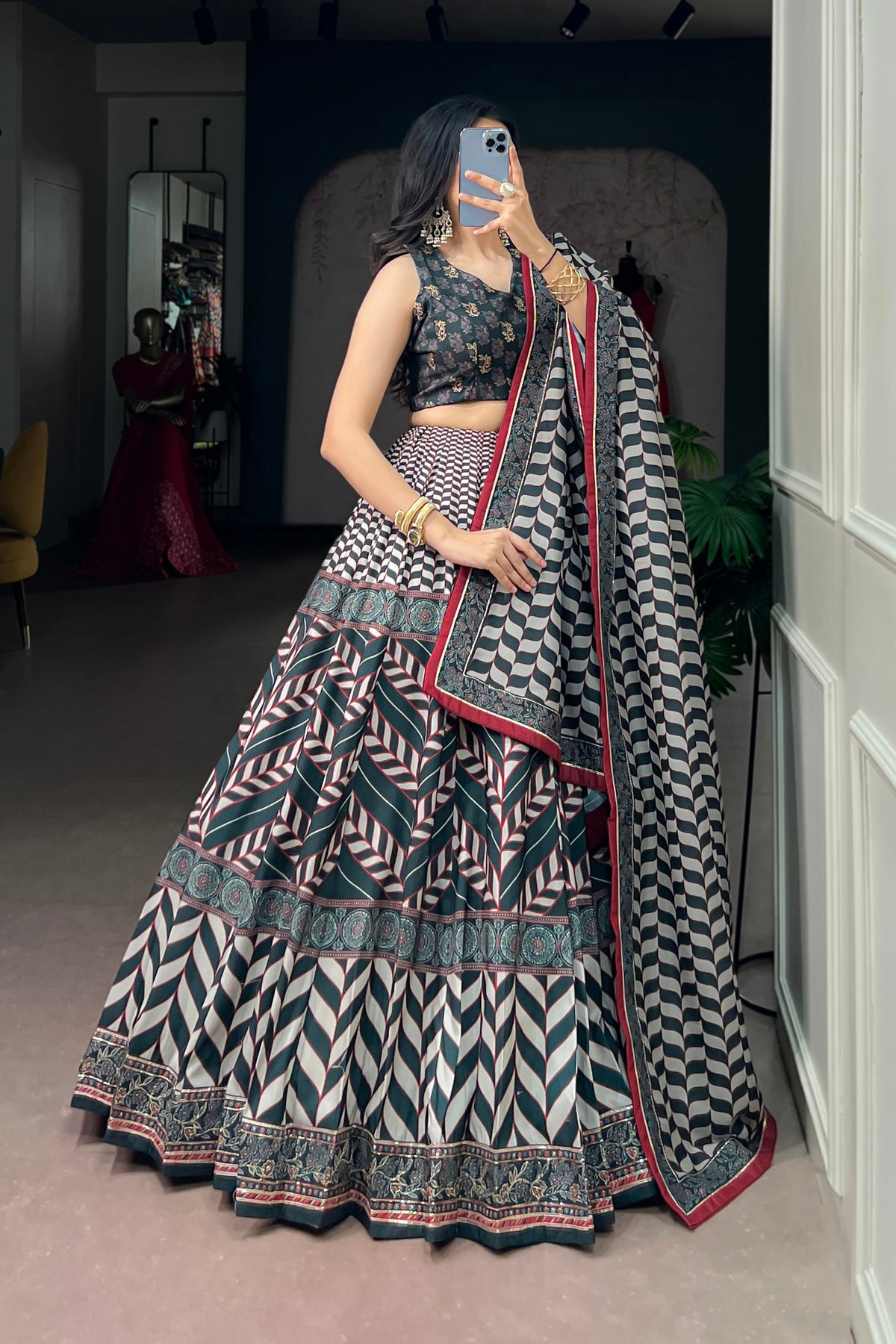 Vaishali Silk Designer Print With Beads Work Lehenga Choli For Wedding & Festive Wear
