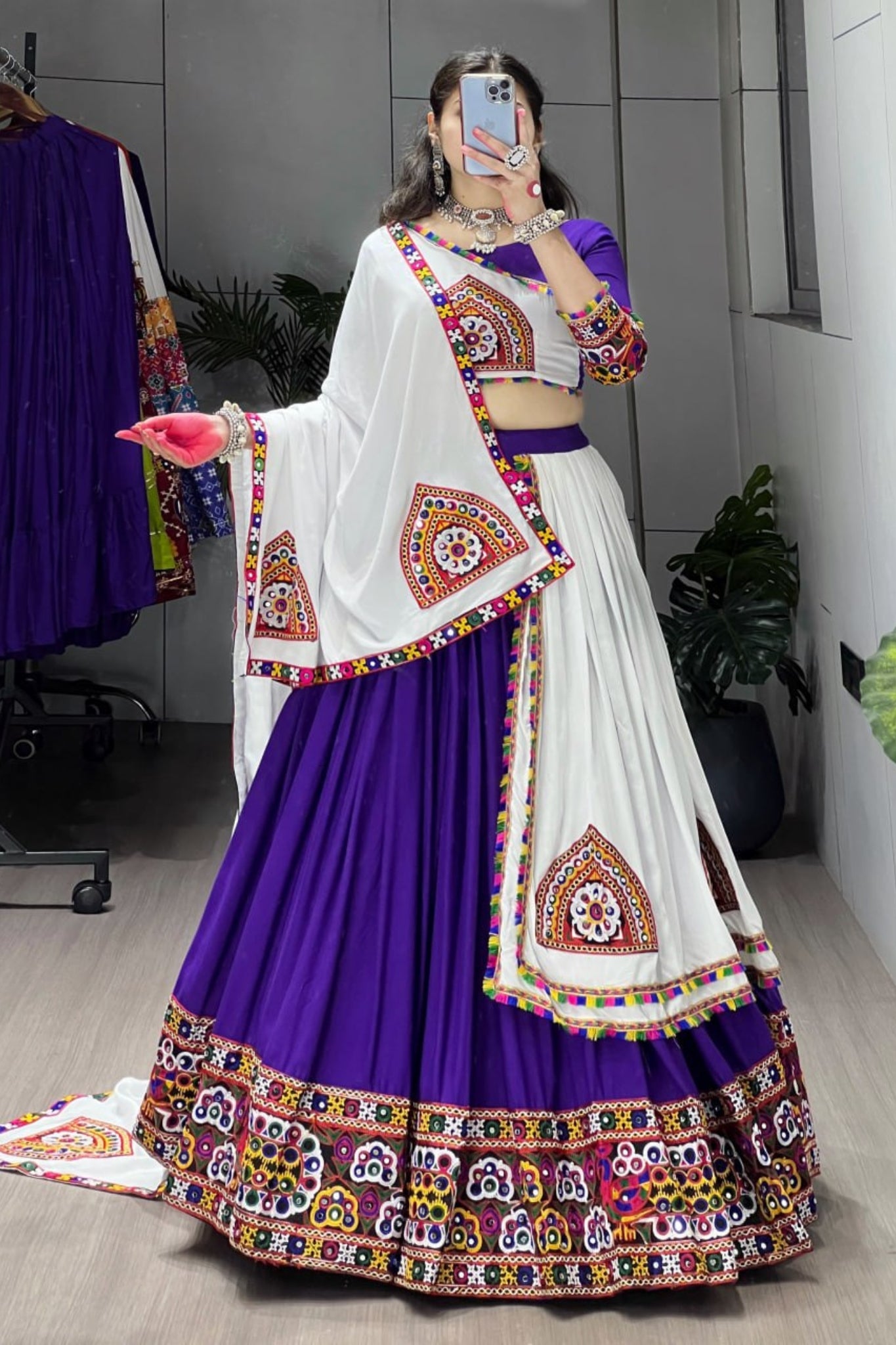 Real Mirror Work Designer Navratri Lehenga Choli For Women