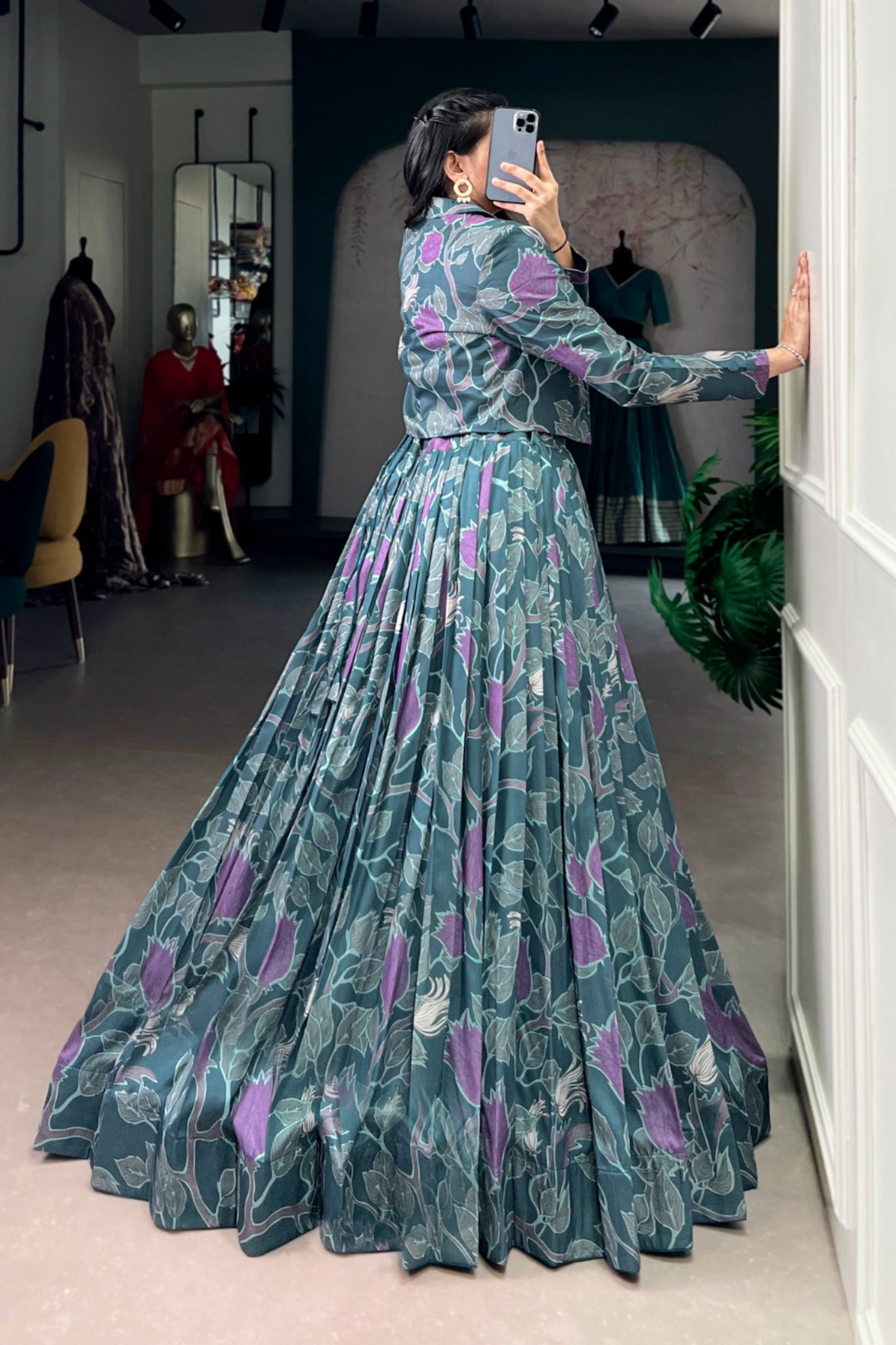 Premium Tasar Silk Printed Co Ord Lehenga Set With Koti