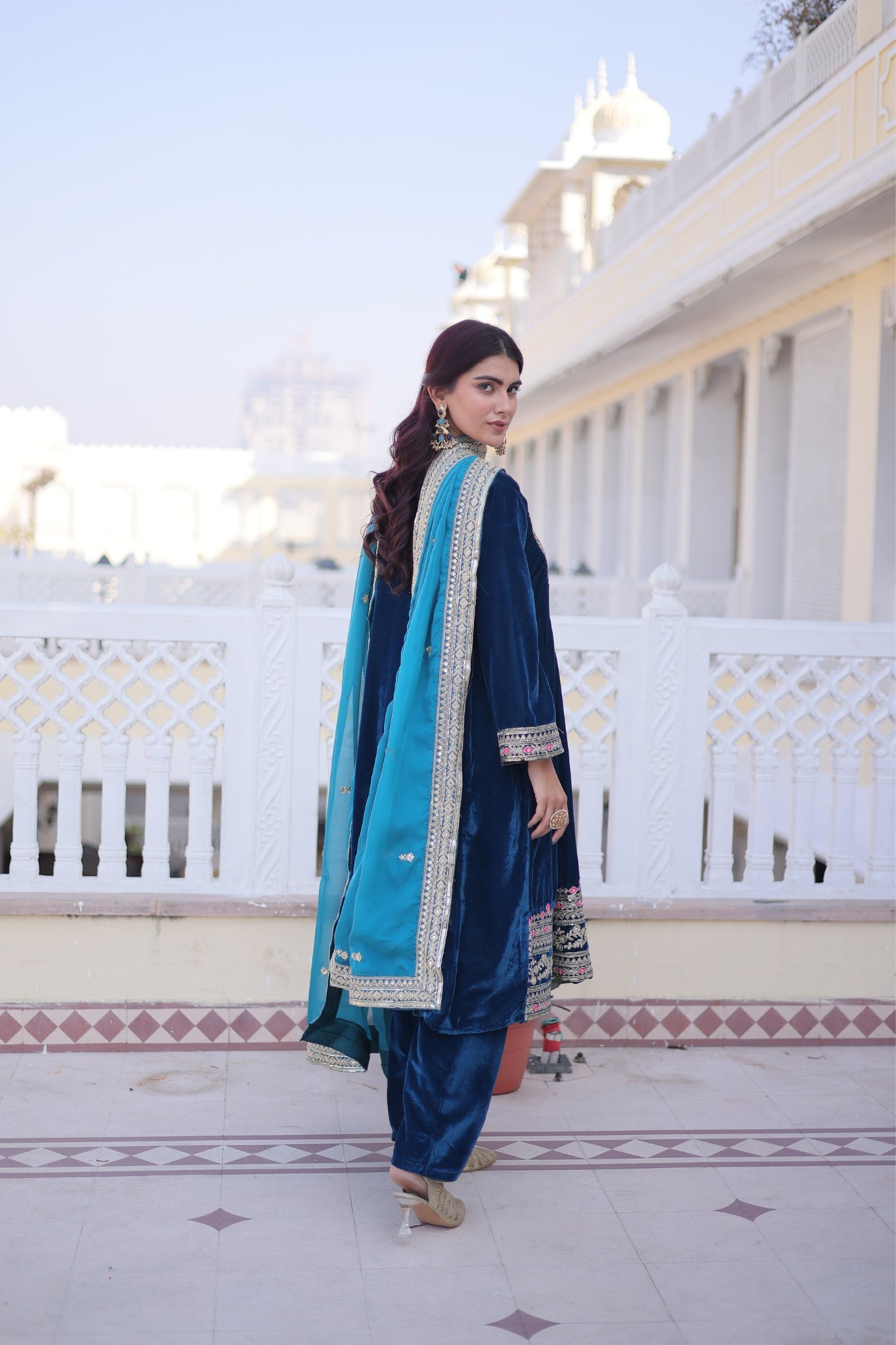 Designer Velvet Kurta Suit With Rich Zari And Thread Embroidery