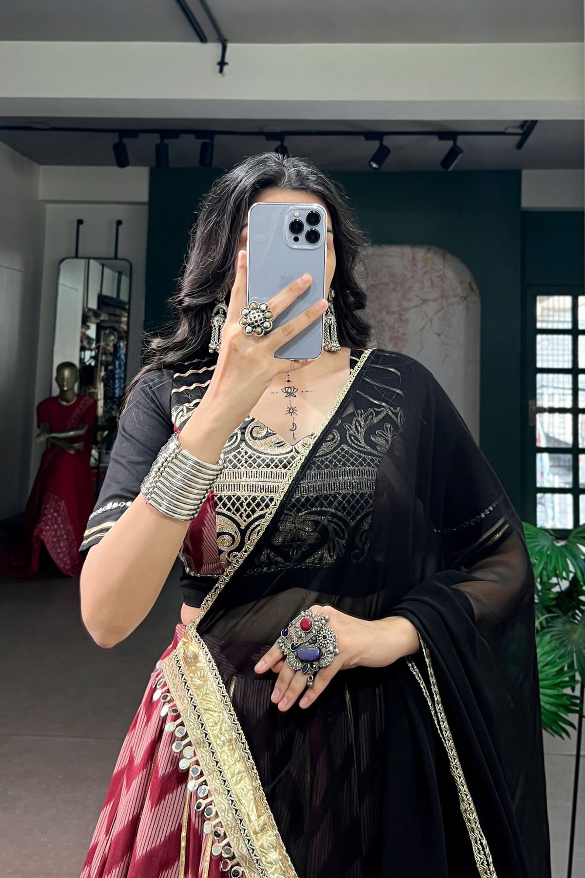 Designer Tasar Silk Mirror Work Navratri Chaniya Choli