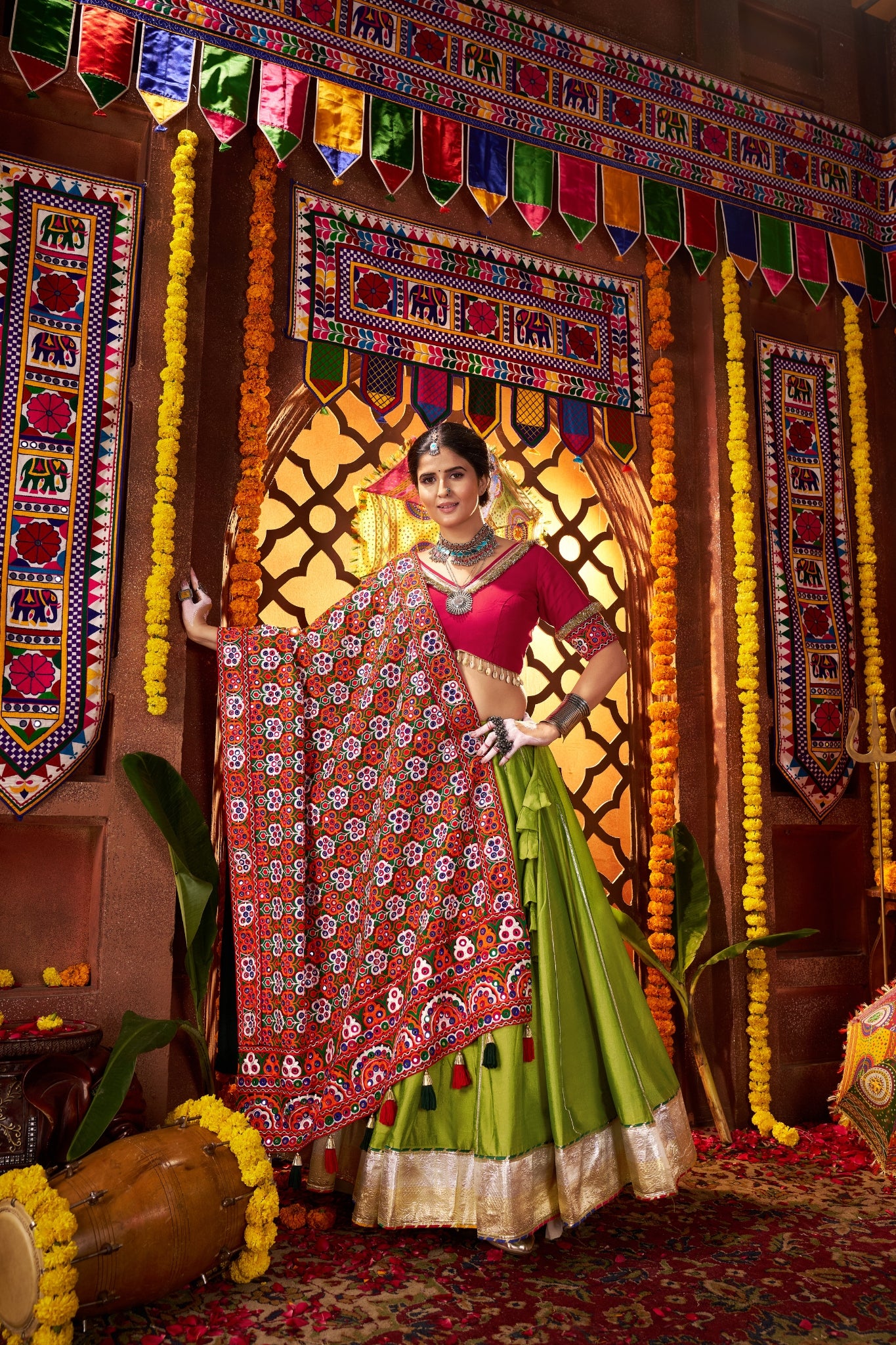 Fluorescent Green Stylish Designer Navratri Special Lehenga Choli