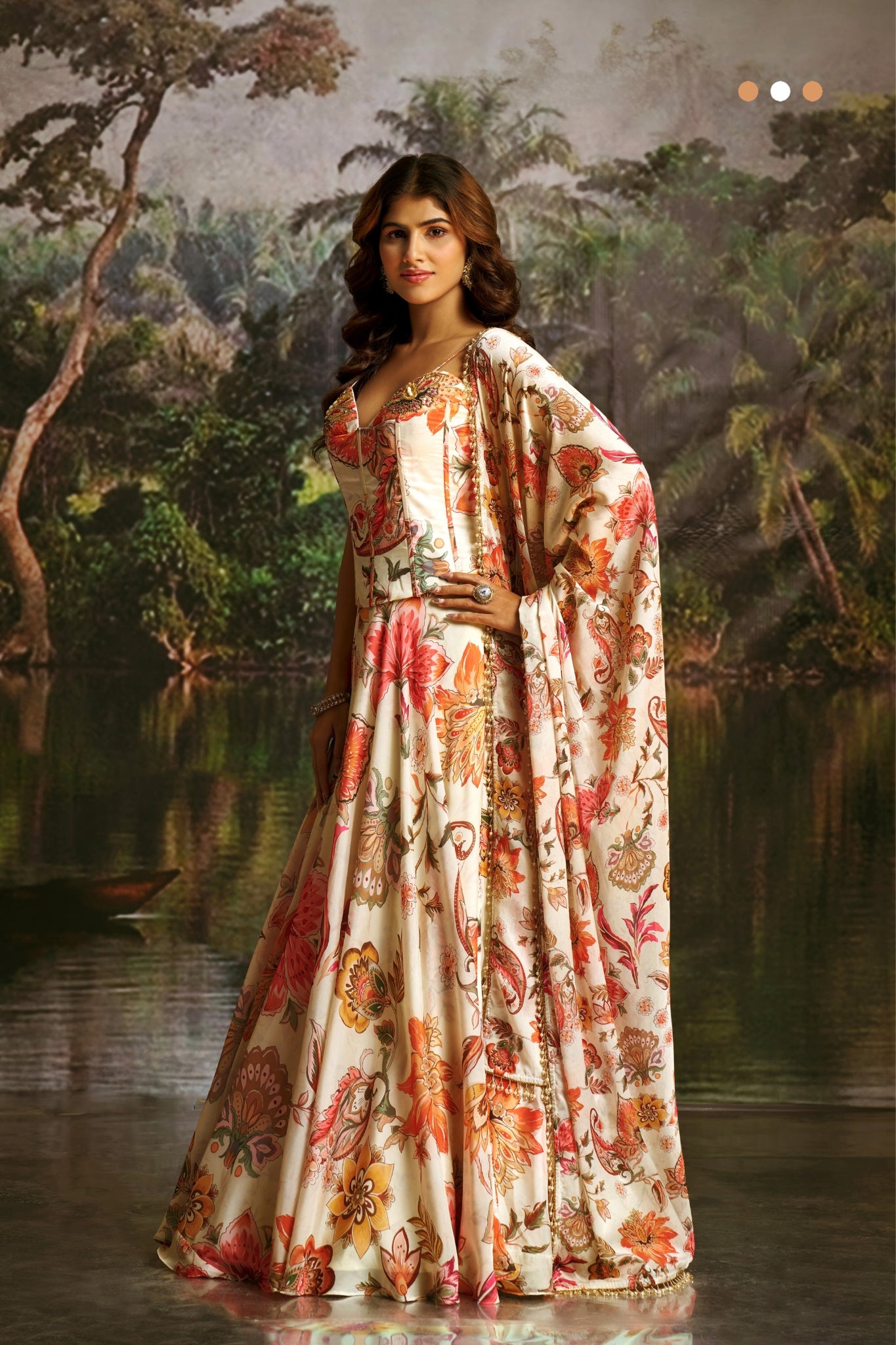 Off White Handwork Designer Corset Lehenga Set With Floral Prints