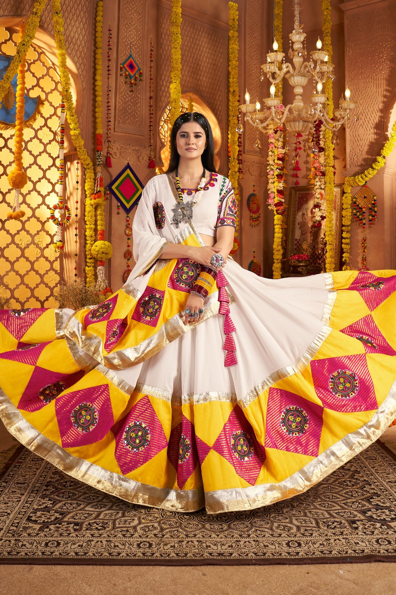 White Vibrant Spirit Navratri Designer Beautiful Lehenga Choli Set