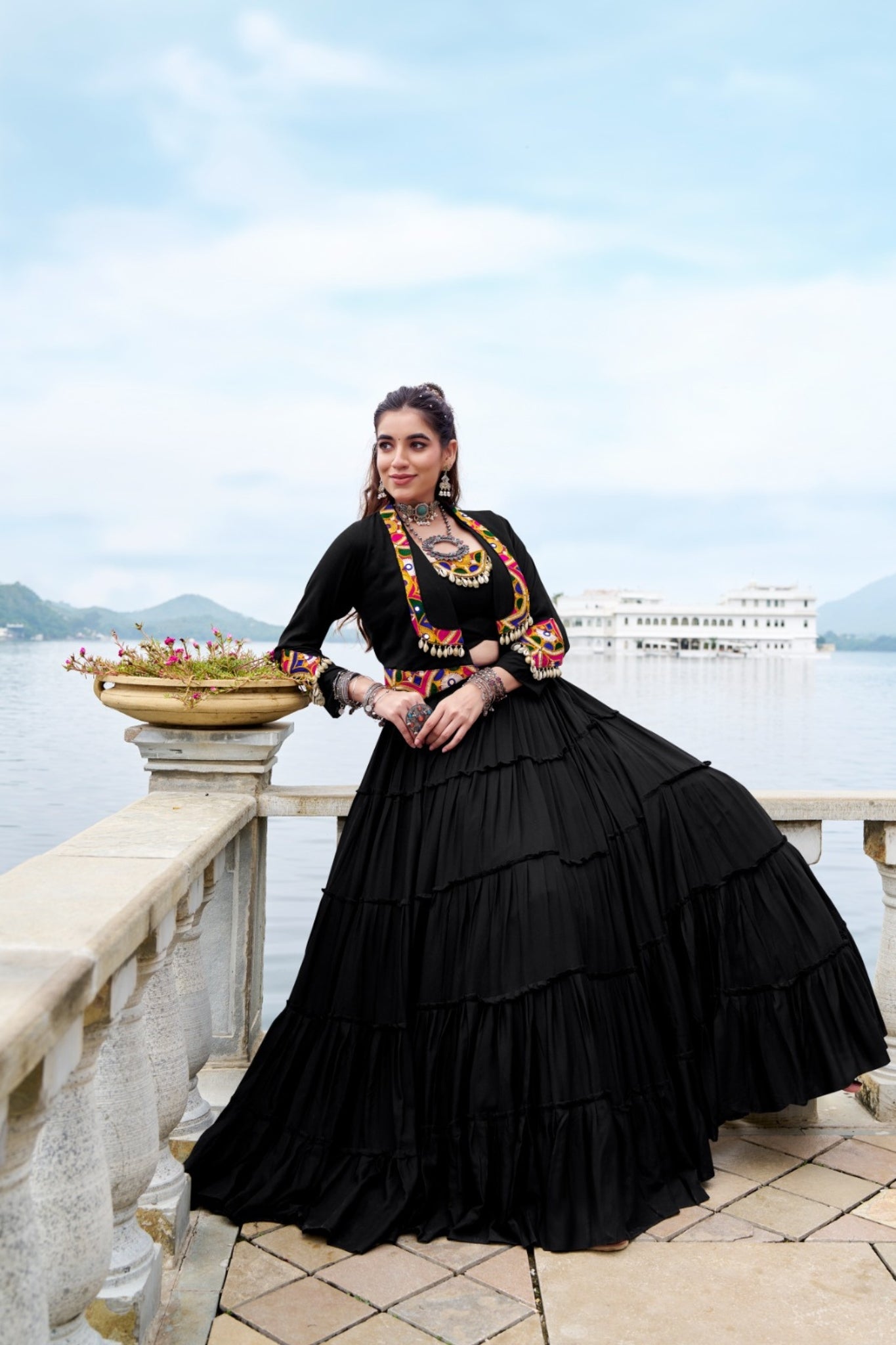 Pure Rayon Mirror Gamthi Work Navratri Lehenga Choli Set