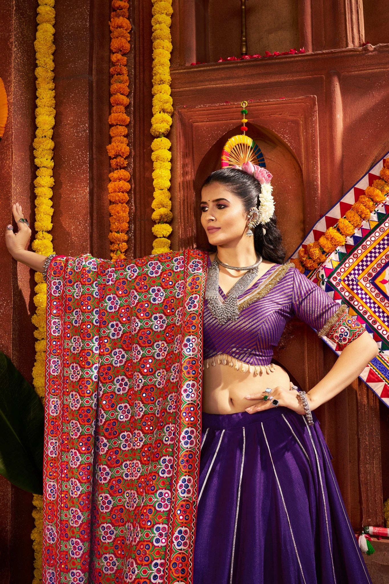 Purple Silk Tread Embroidered Designer Navratri Chaniya Choli Set