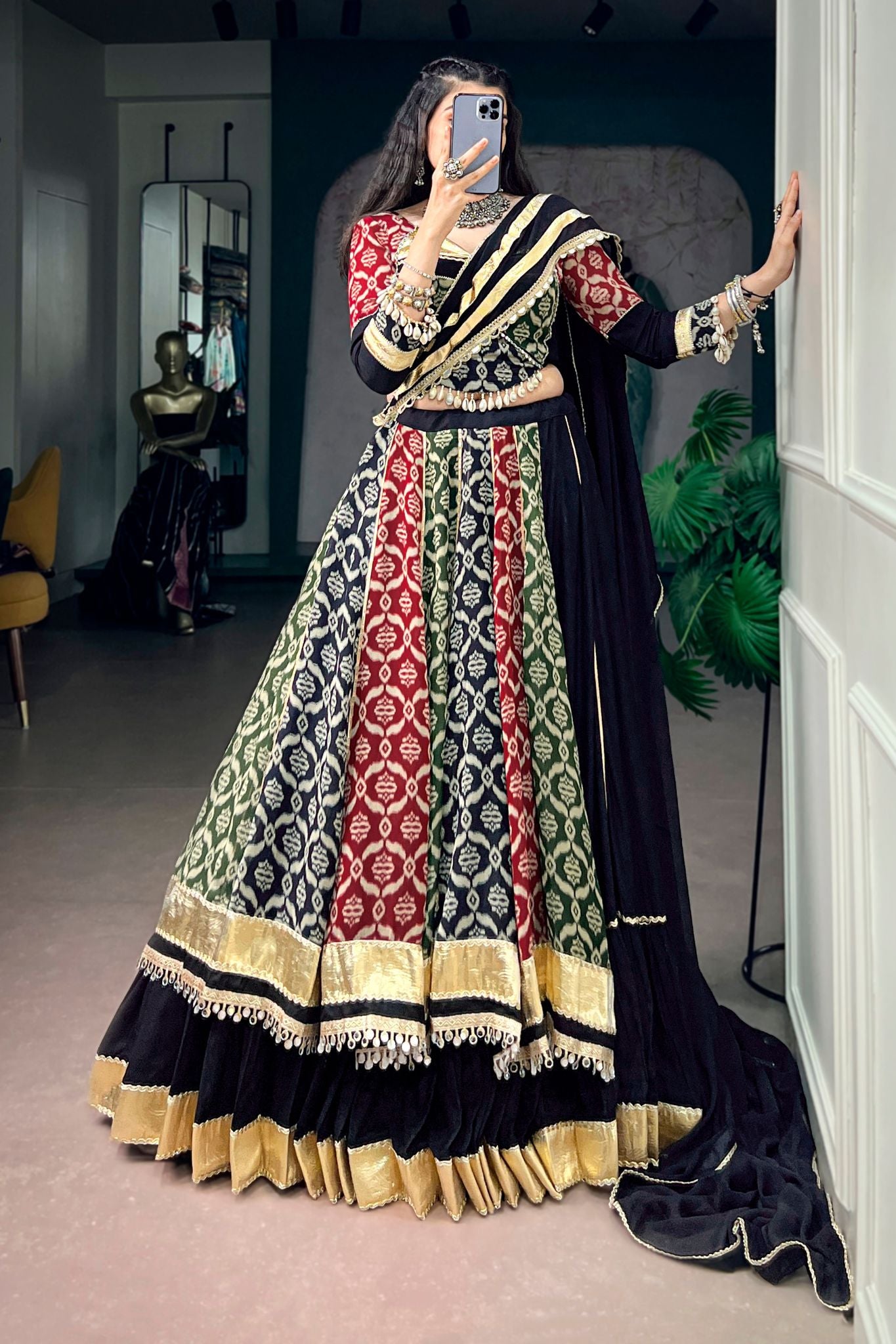 Raasrang Designer Navratri Lehenga Choli In Pure Rayon Heritage Print Garba Outfit
