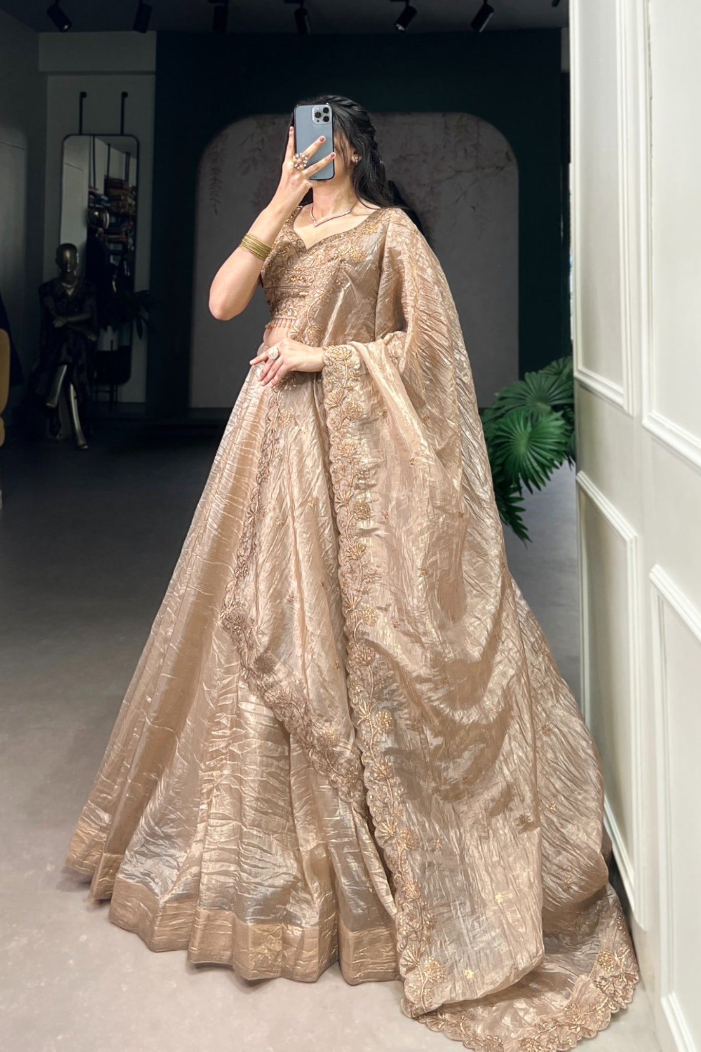 Embroidered Gold Crush Wedding Lehenga Set For Women