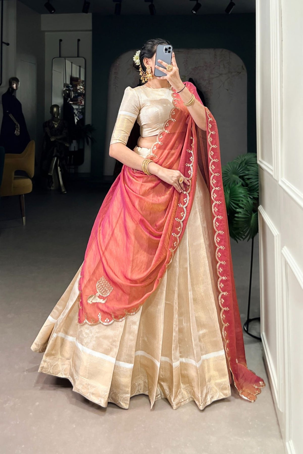 Jacquard Chex Zari Weaving Work Beautiful Lehenga Choli