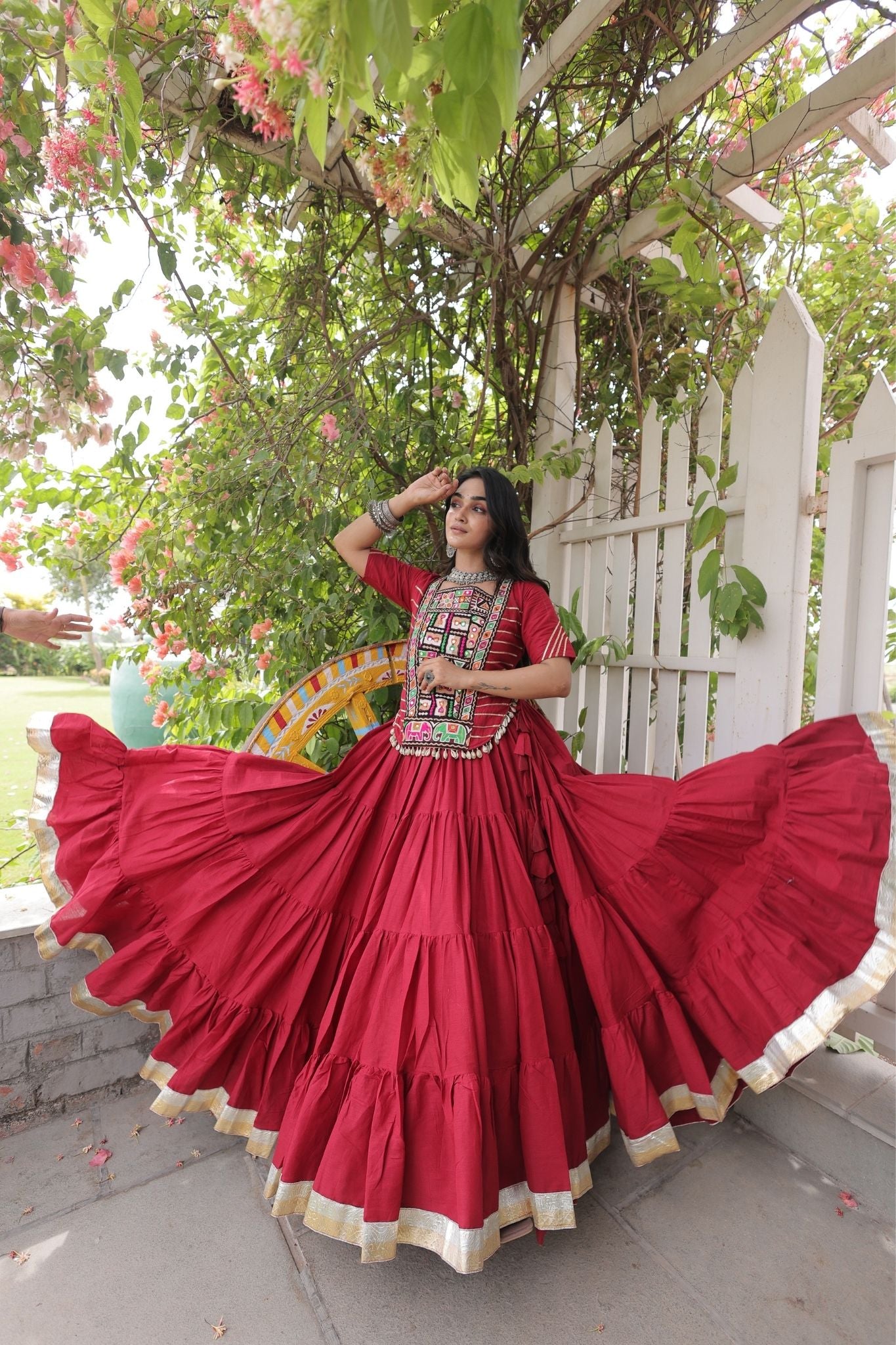 Raasrang Premium Kora Cotton Kutchi Patchwork Navratri Festival Lehenga Choli For Women