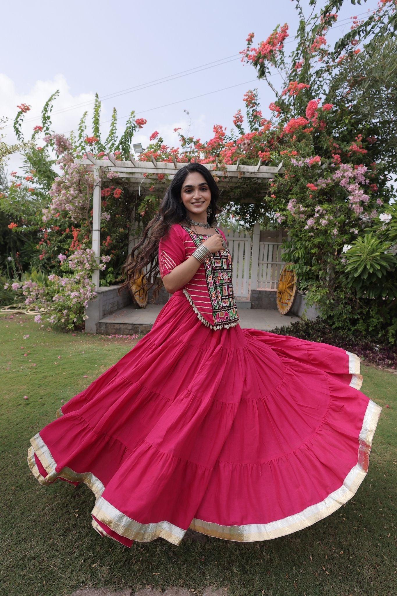 Raasrang Premium Kora Cotton Kutchi Patchwork Navratri Festival Lehenga Choli For Women