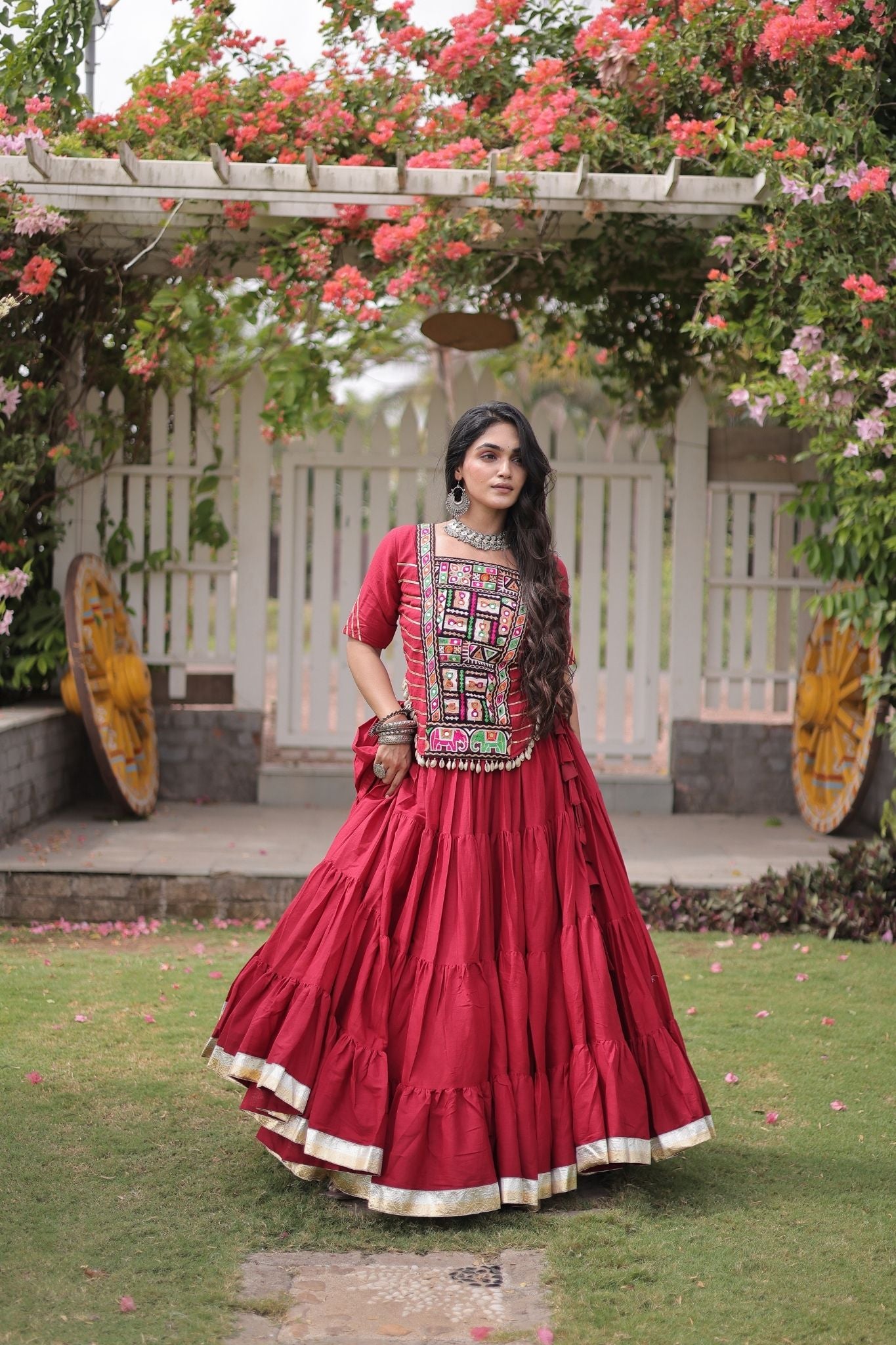 Raasrang Premium Kora Cotton Kutchi Patchwork Navratri Festival Lehenga Choli For Women
