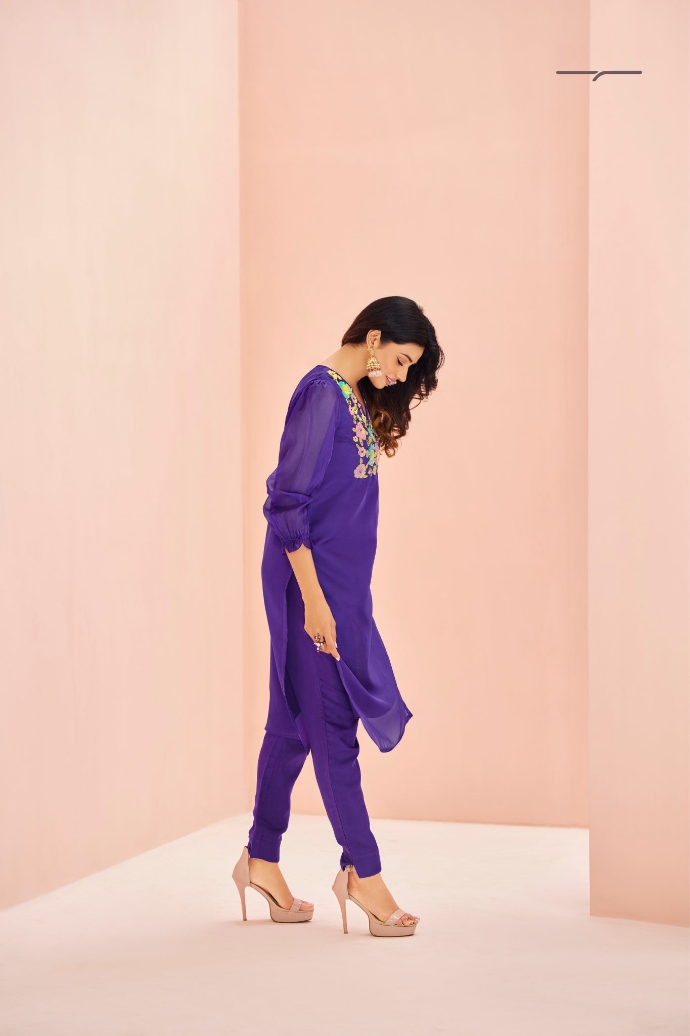 Purple Organza Handwork With Embroidered Kurta Set