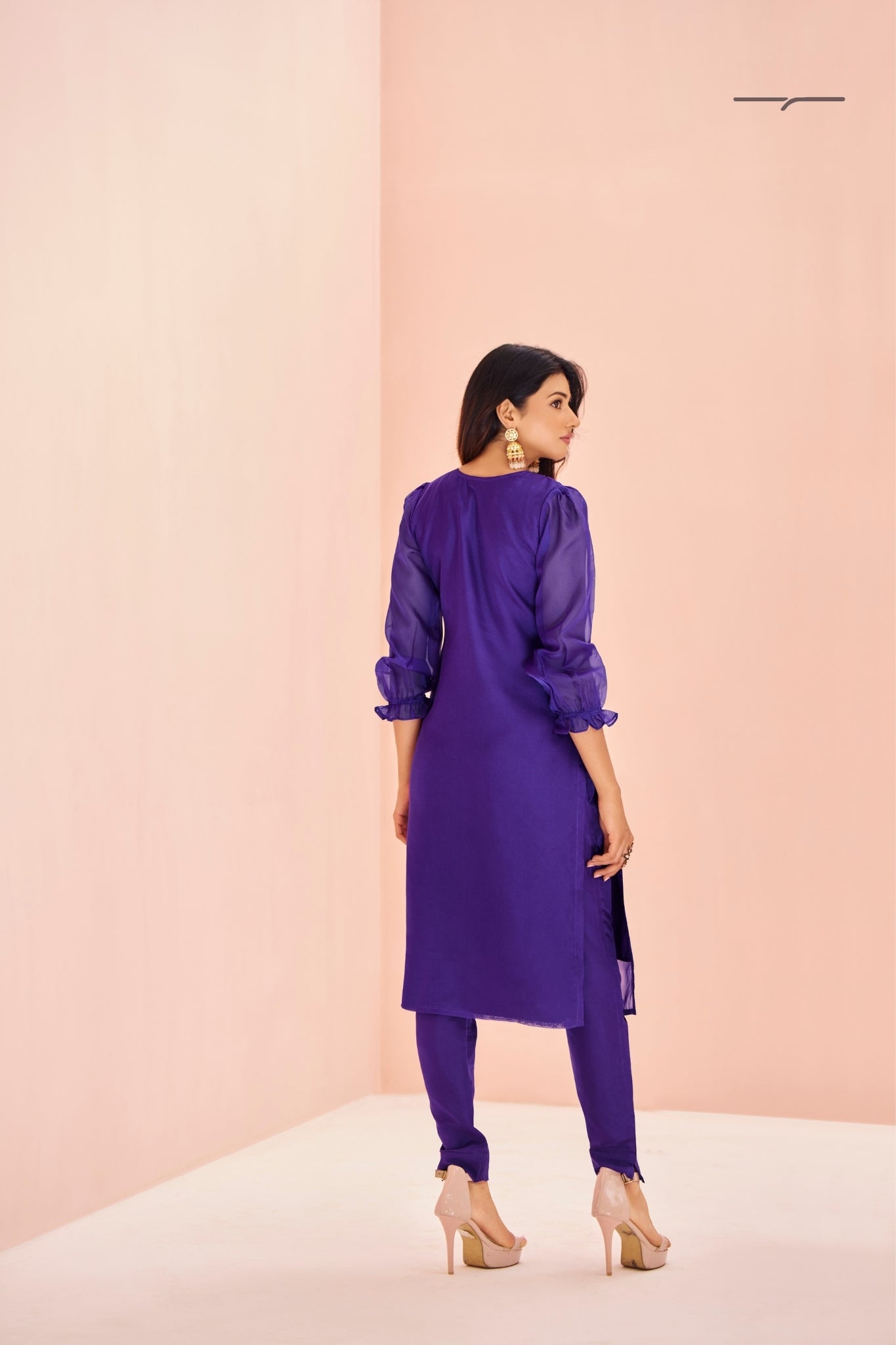 Purple Organza Handwork With Embroidered Kurta Set