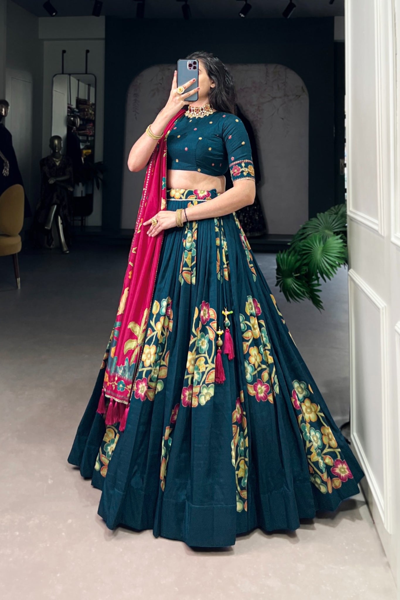 Tussar Silk Lehenga With Foil Work & Gotta Patti Dupatta