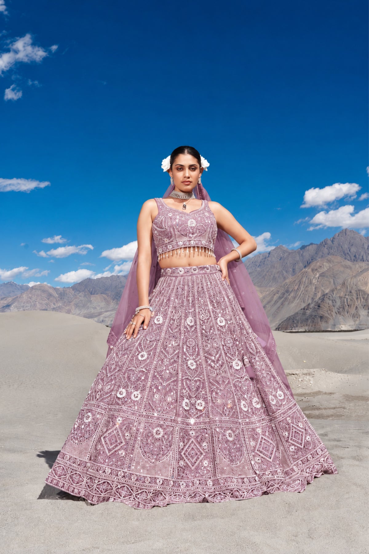 Beautiful Heavy Embroidered With Stone And Real Mirror Work Wedding Lehenga Set