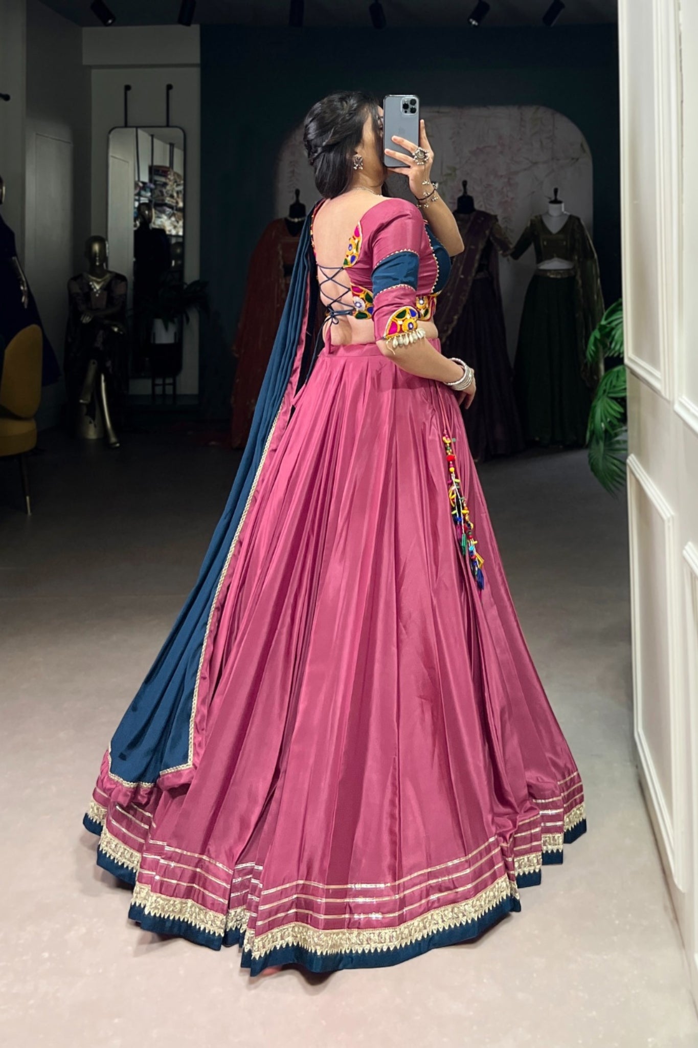 Traditional Original Mirror Gamthi Work With Embroidered Gotta Patti Lace Touch Up Navratri Lehenga Choli