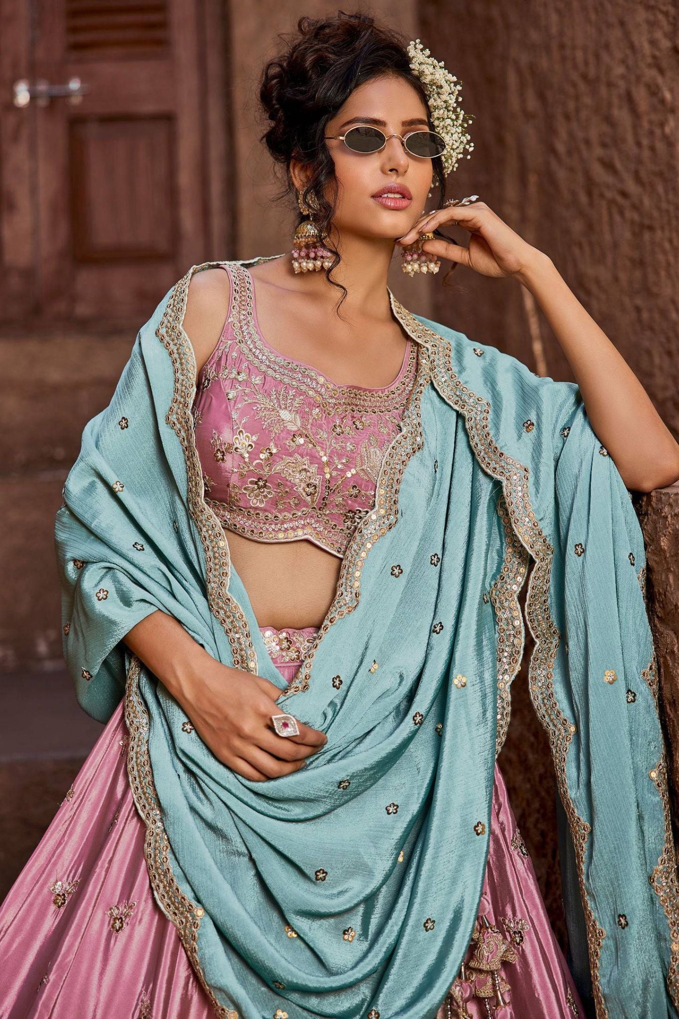 Blush Pink Designer Art Silk Wedding Lehenga Choli