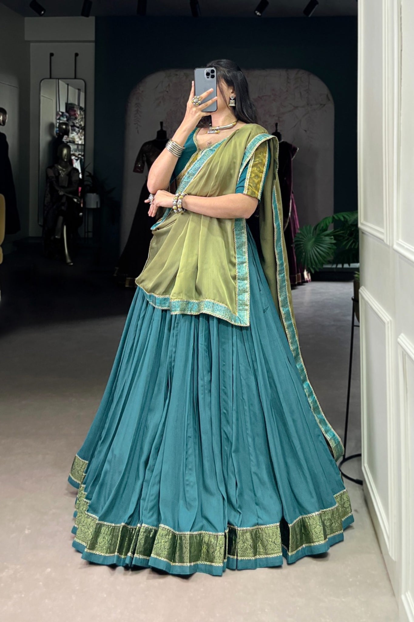 Teal Pure Rayon Designer Zari Weaving Work Navratri Lehenga Choli