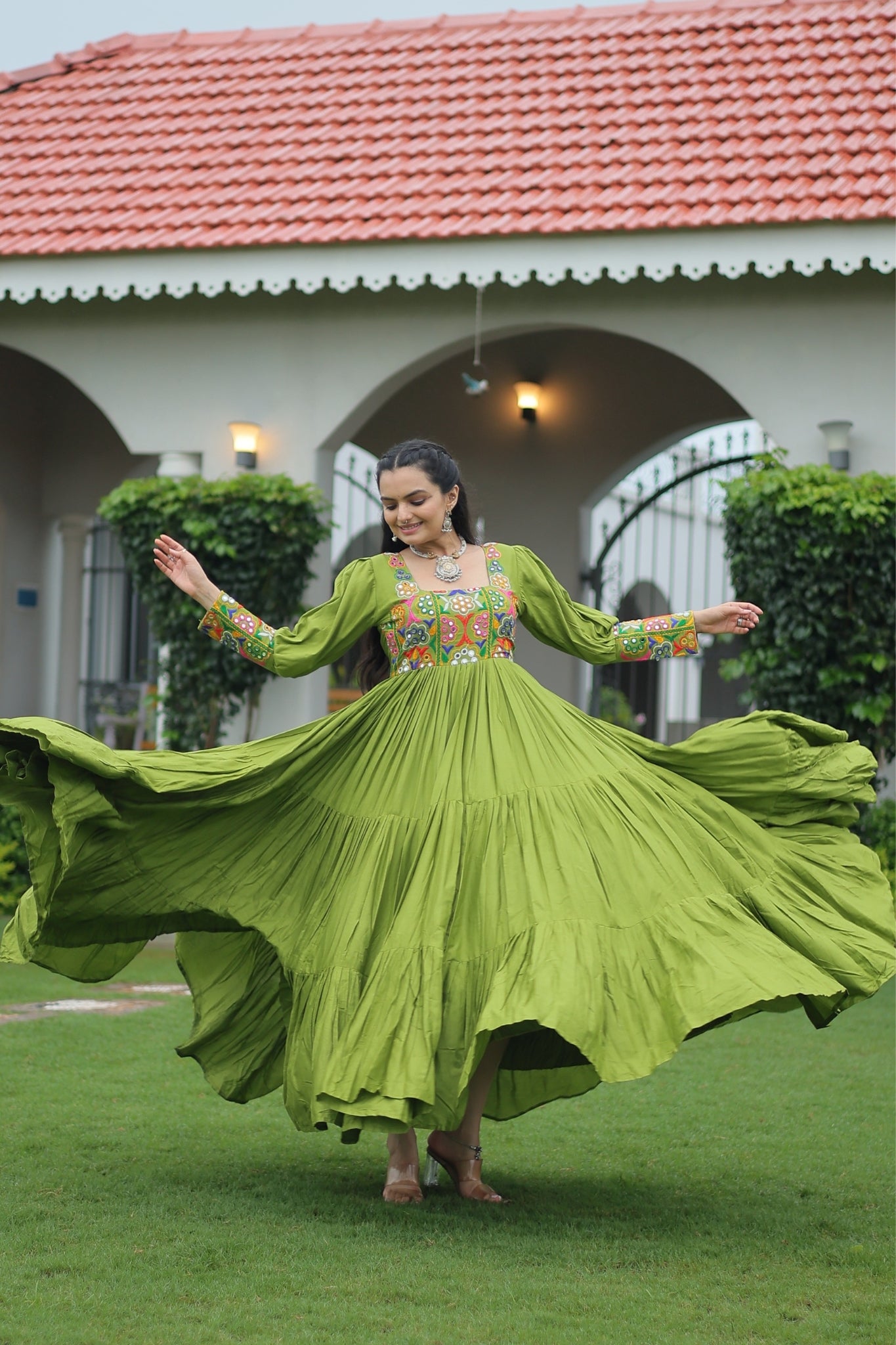 Stunning Navratri Designer Rayon With Gamthi Work Traditional Gown