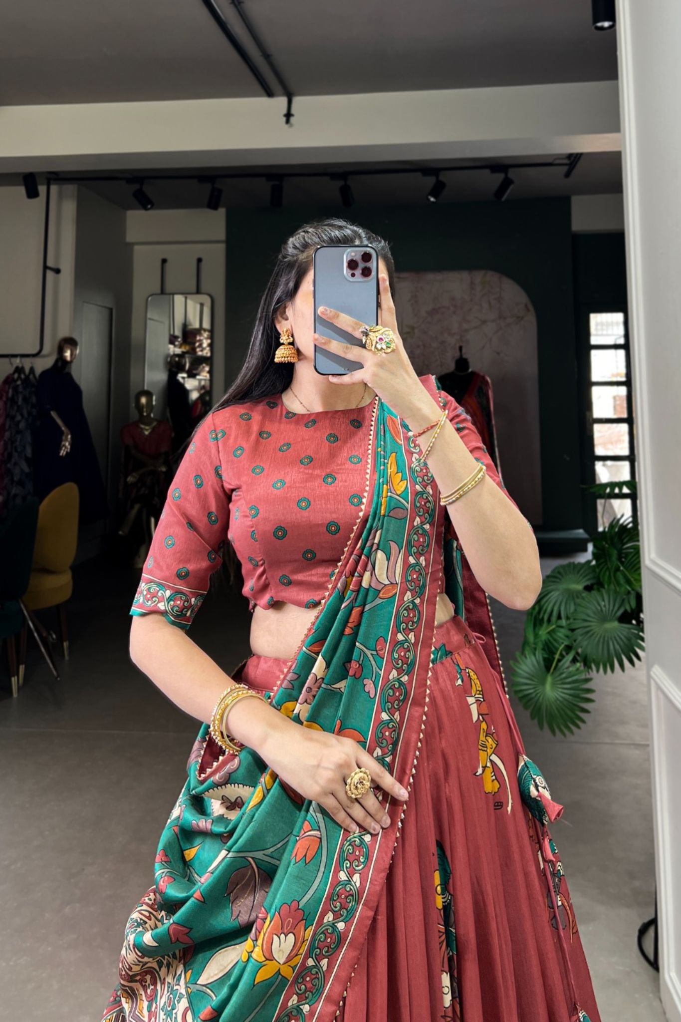 Kalamkari Printed Tussar Silk Traditional Lehenga Choli