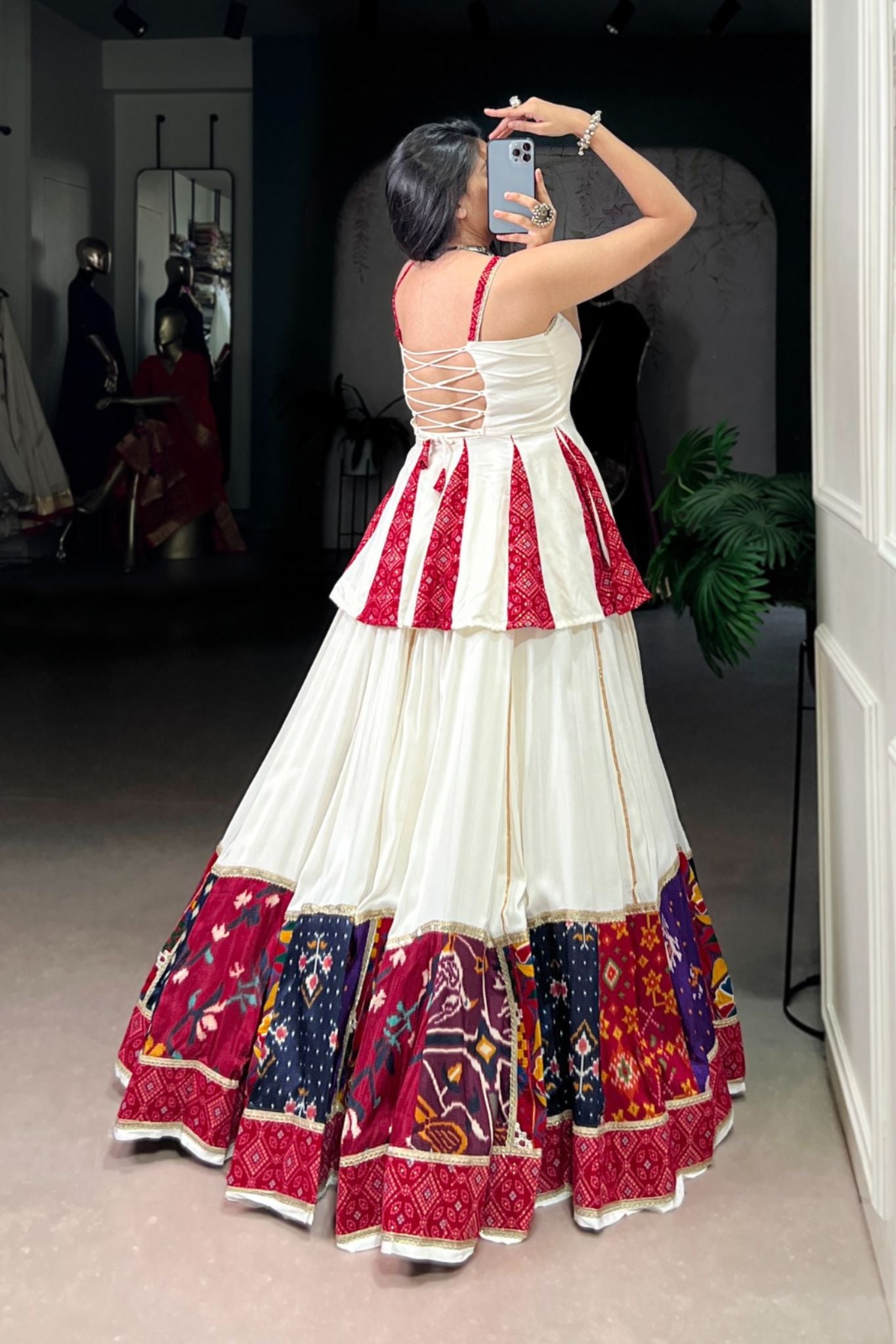 Traditional Designer Bandhej Printed With Multi Patch Work Navratri Lehenga Choli