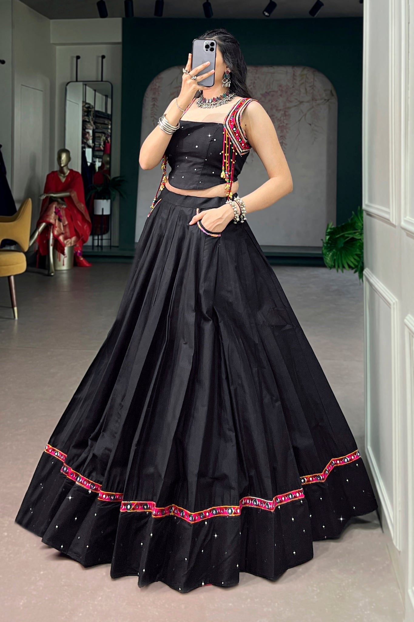RaasRang Pure Cotton Black Navratri Special Designer Lehenga Choli