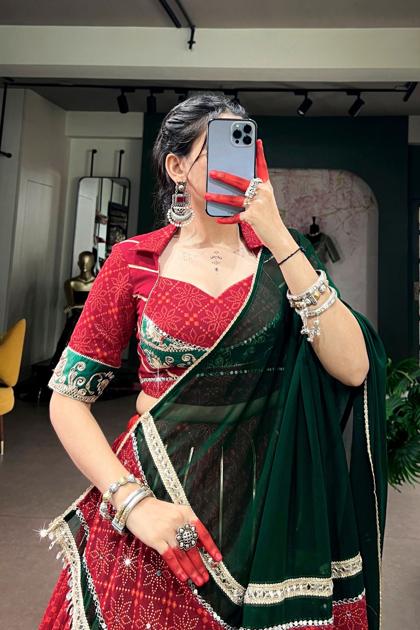 Raasrang Navratri Designer Bandhej Foil Print Traditional Garba Lehenga Choli