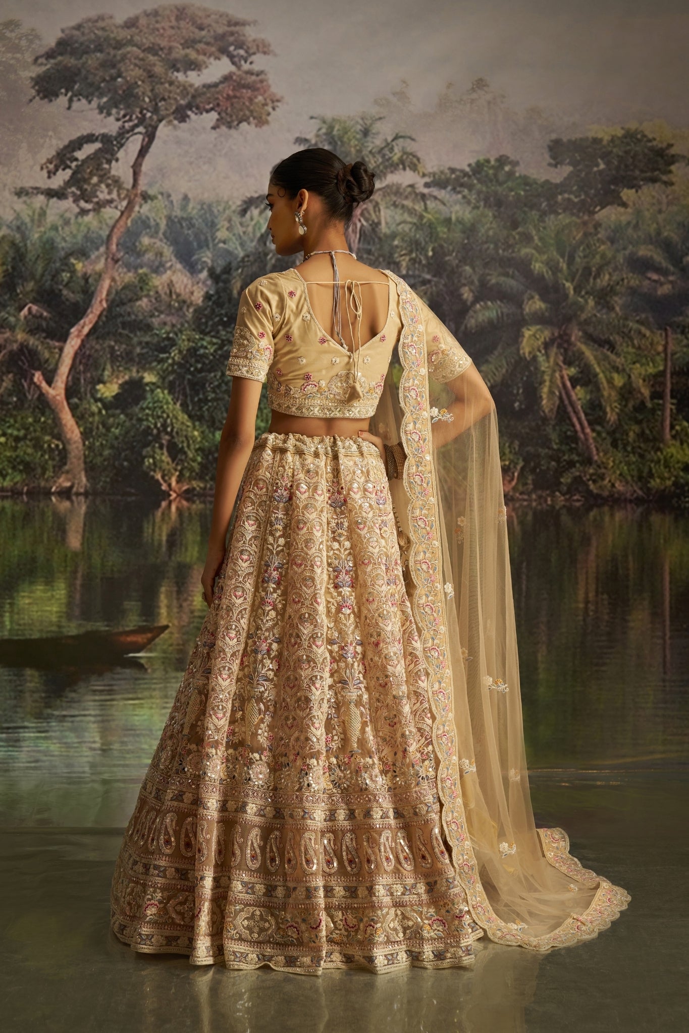 Regal Pastel Gold Heavy Embroidered Bridal Lehenga Set