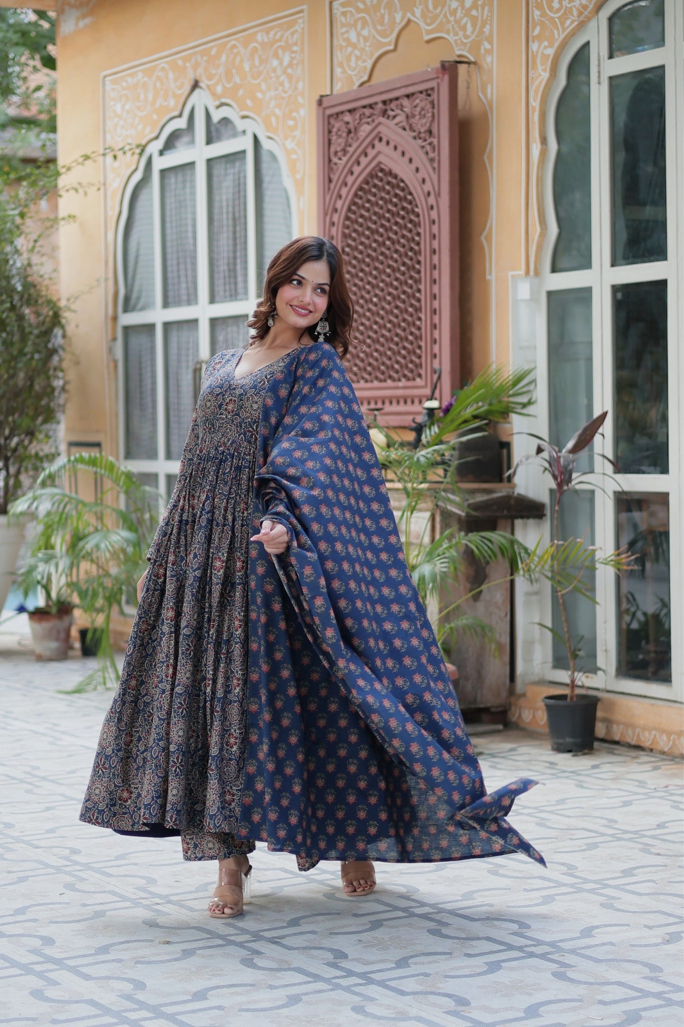 Pure Cotton Printed Designer Anarkali Flared Suit Set