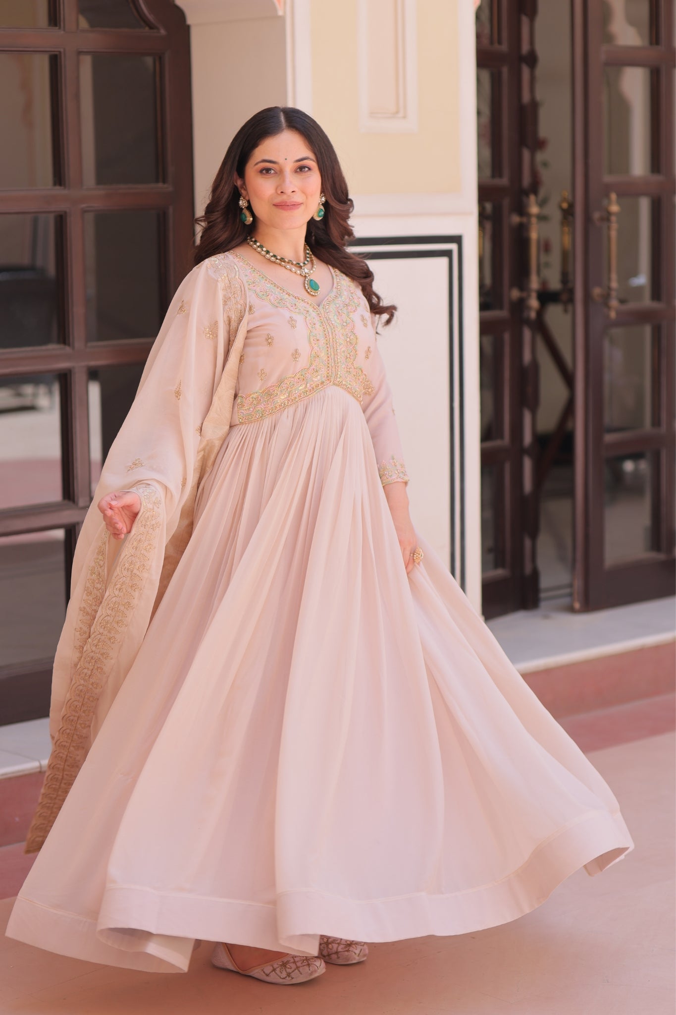 Designer Georgette Gown With Sequins Elegance