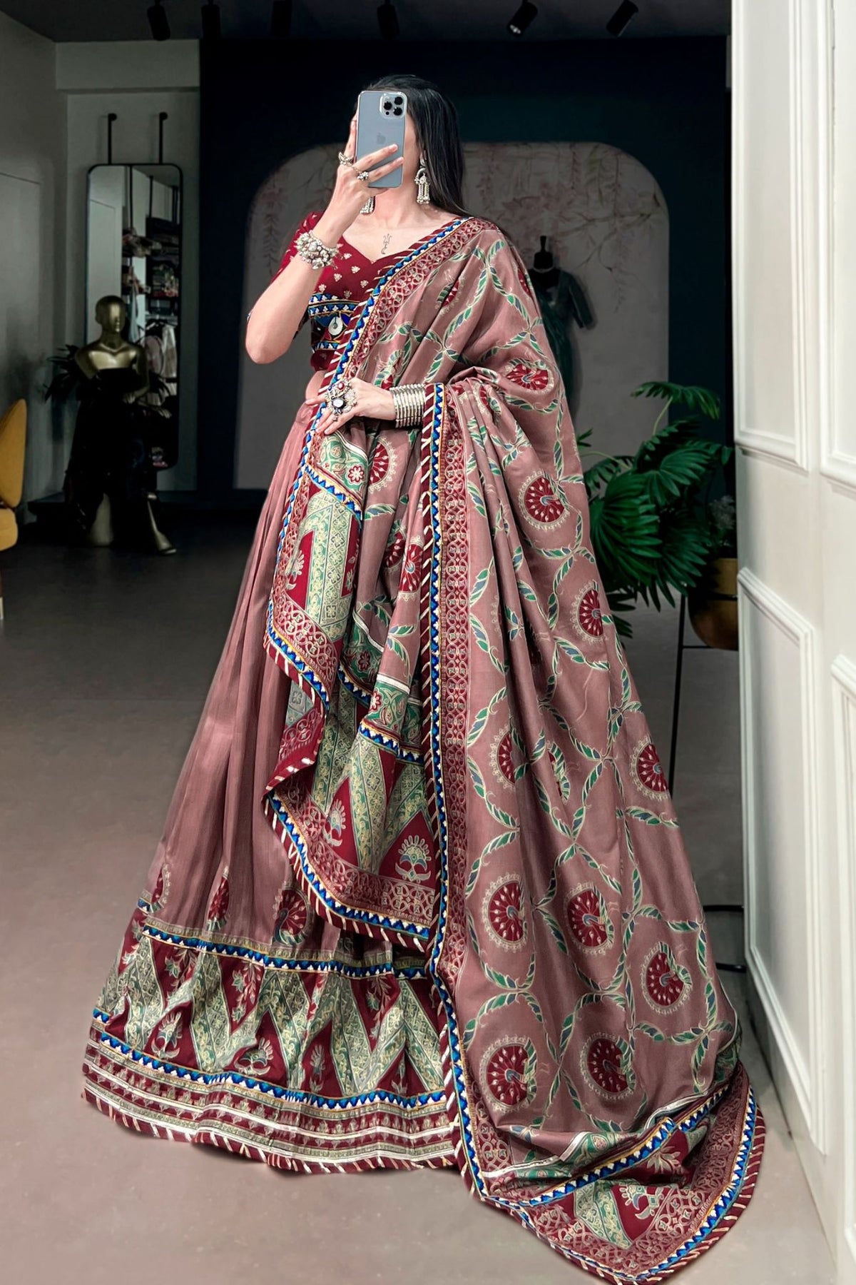 Tasar Silk Gamthi Work Designer Navratri Lehenga Choli