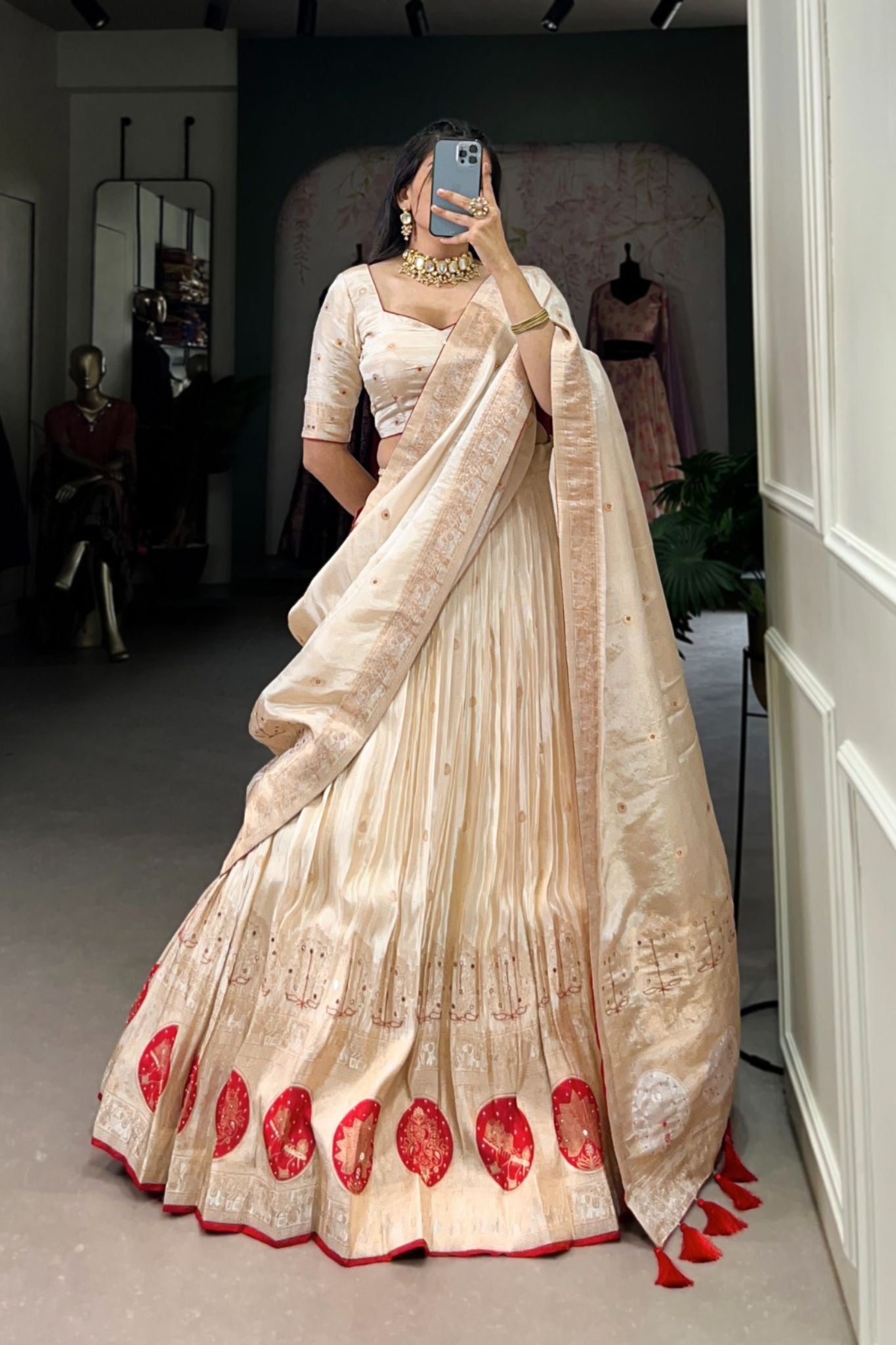 Pure Simmer Mirror With Moti Hand Work Designer Lehenga Choli For Wedding