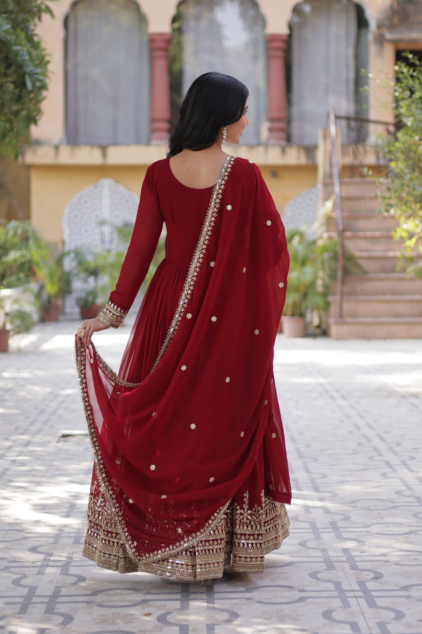 Elegance Luxury Designer Embroidered Work Gown With Dupatta Set