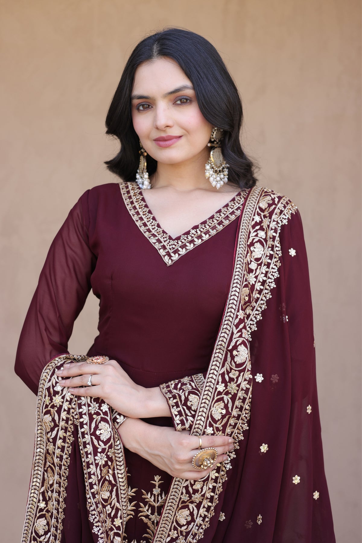 Designer Multi-Sequins Embroidered Anarkali Gown Set With Pant & Dupatta