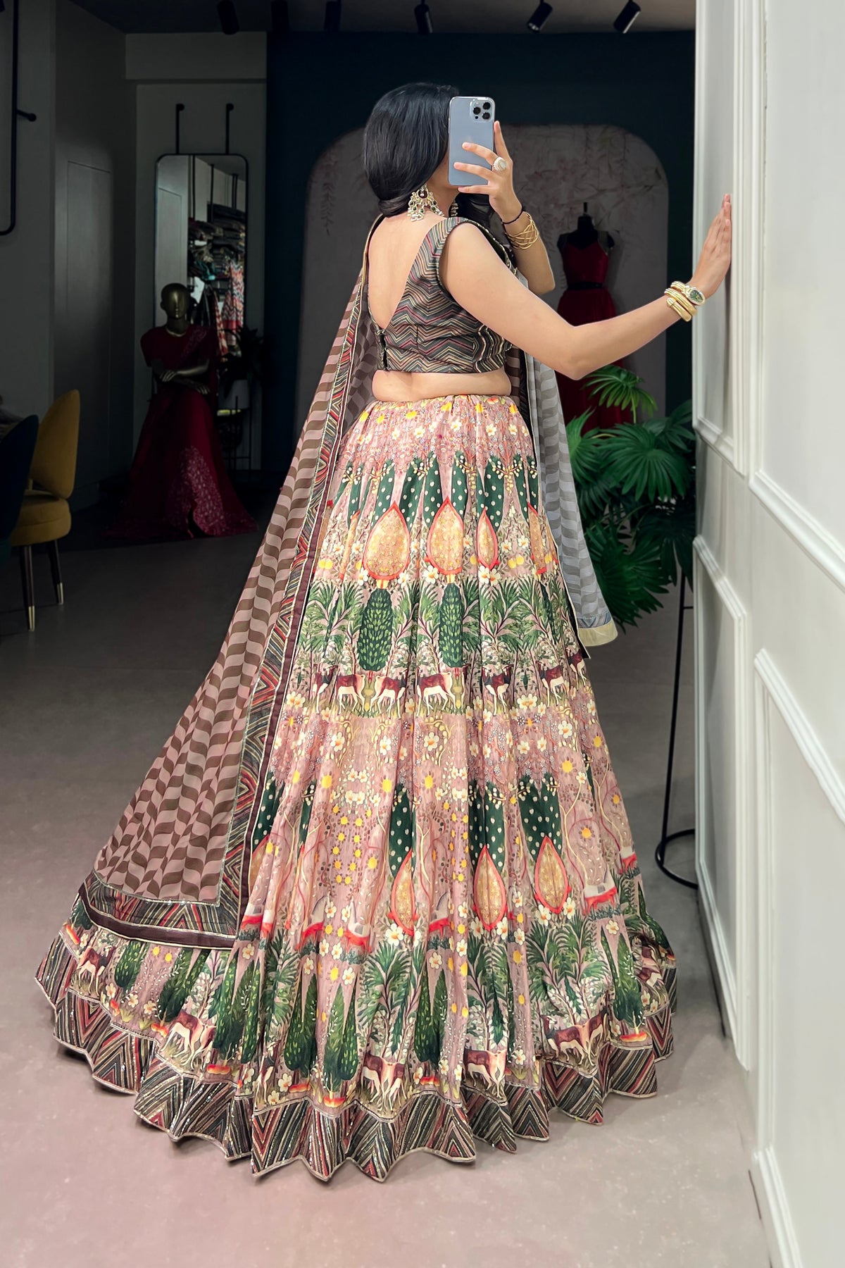 Vaishali Silk Designer Print With Beads Work Lehenga Choli For Wedding & Festive Wear