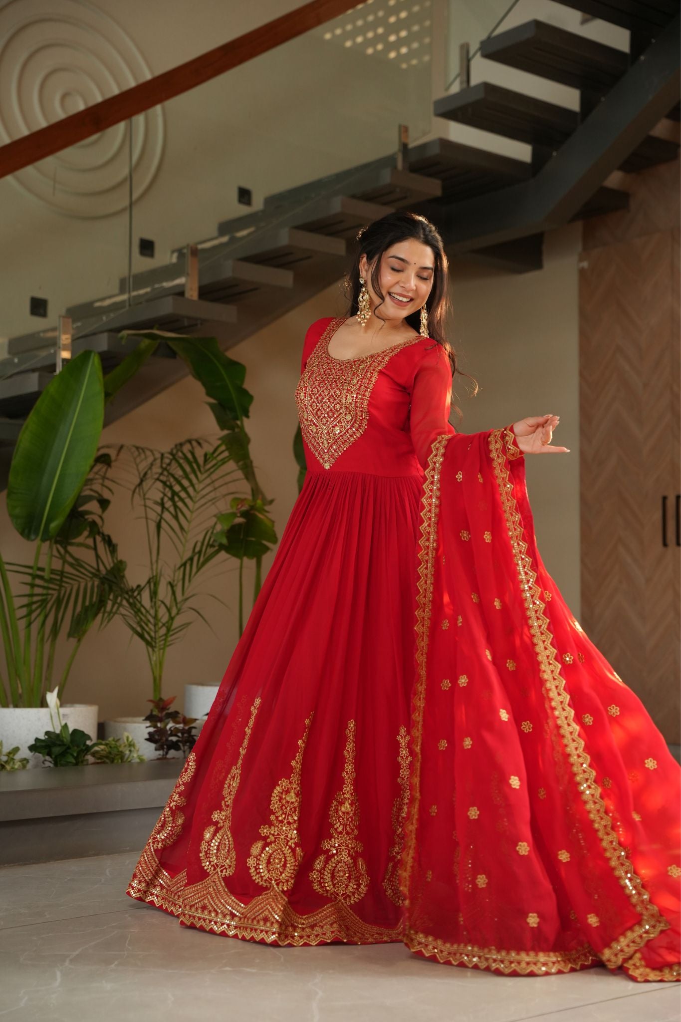 Premium Designer Embroidered Sequins Work Festive Gown With Dupatta Set