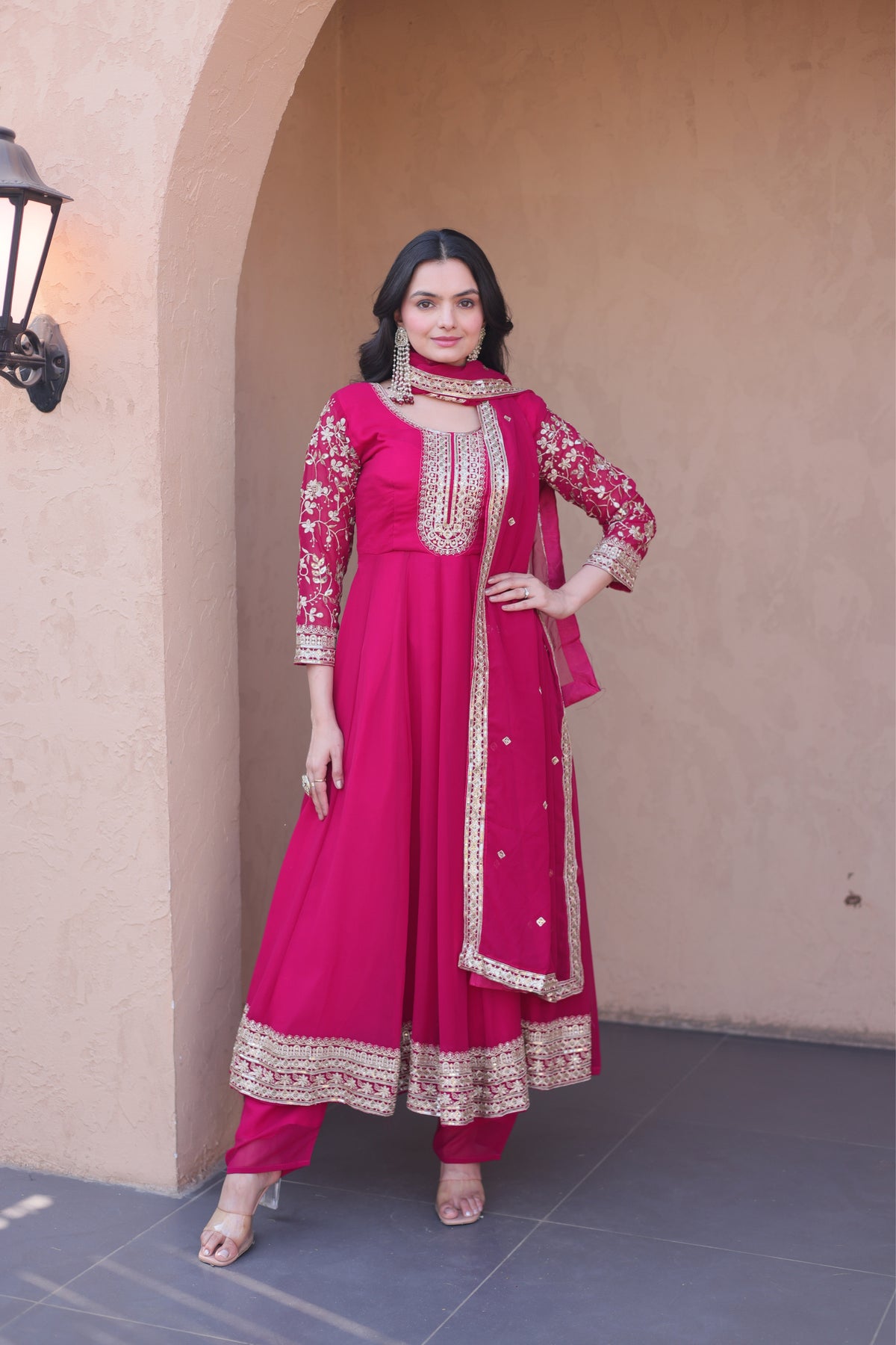 Designer Sequins Embroidered Anarkali Gown With Dupatta Set
