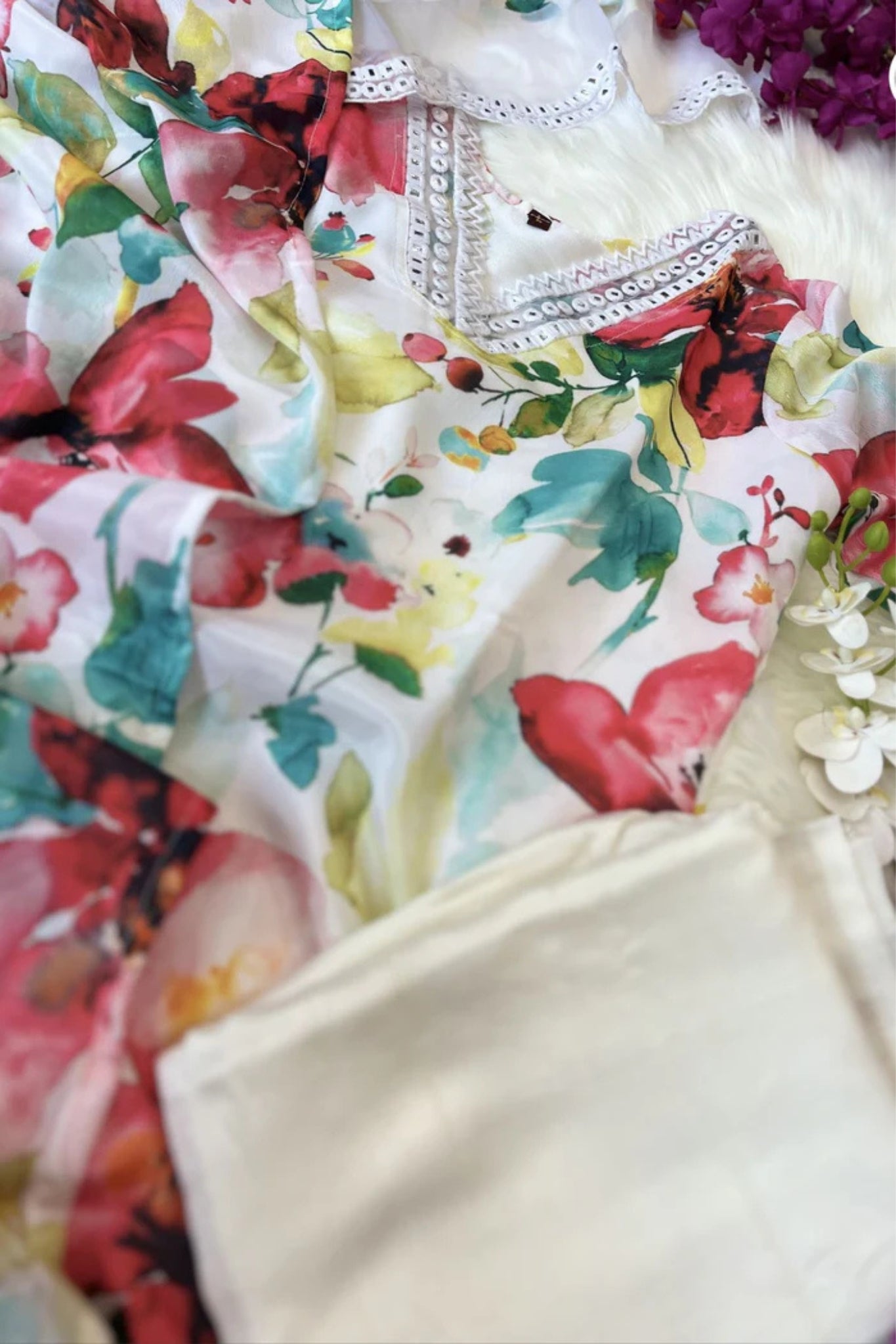 Floral Printed Embroidered Work Suit Set